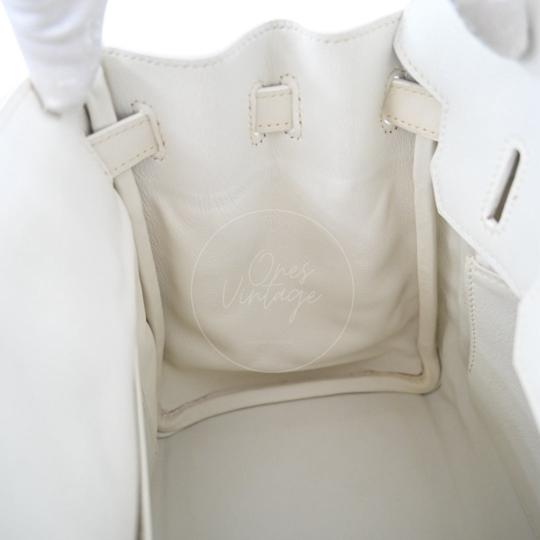 [Pre-owned] Hermes Birkin 30 White Swift & Vert Olive Toile PHW Stamp Square K