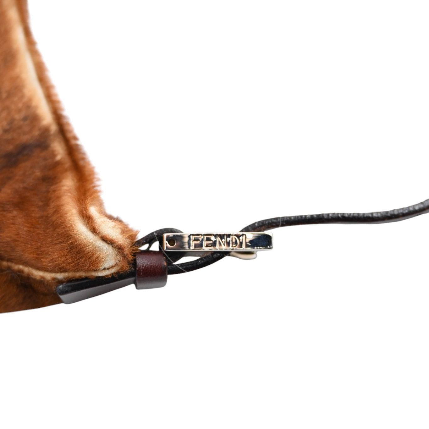 [Pre-owned] Fendi Brown Pony Hair Brown Black Shoulder Bag