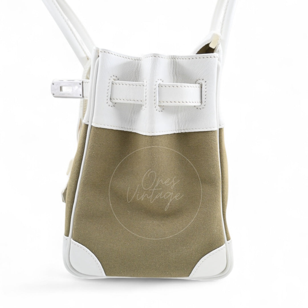[Pre-owned] Hermes Birkin 30 White Swift & Vert Olive Toile PHW Stamp Square K