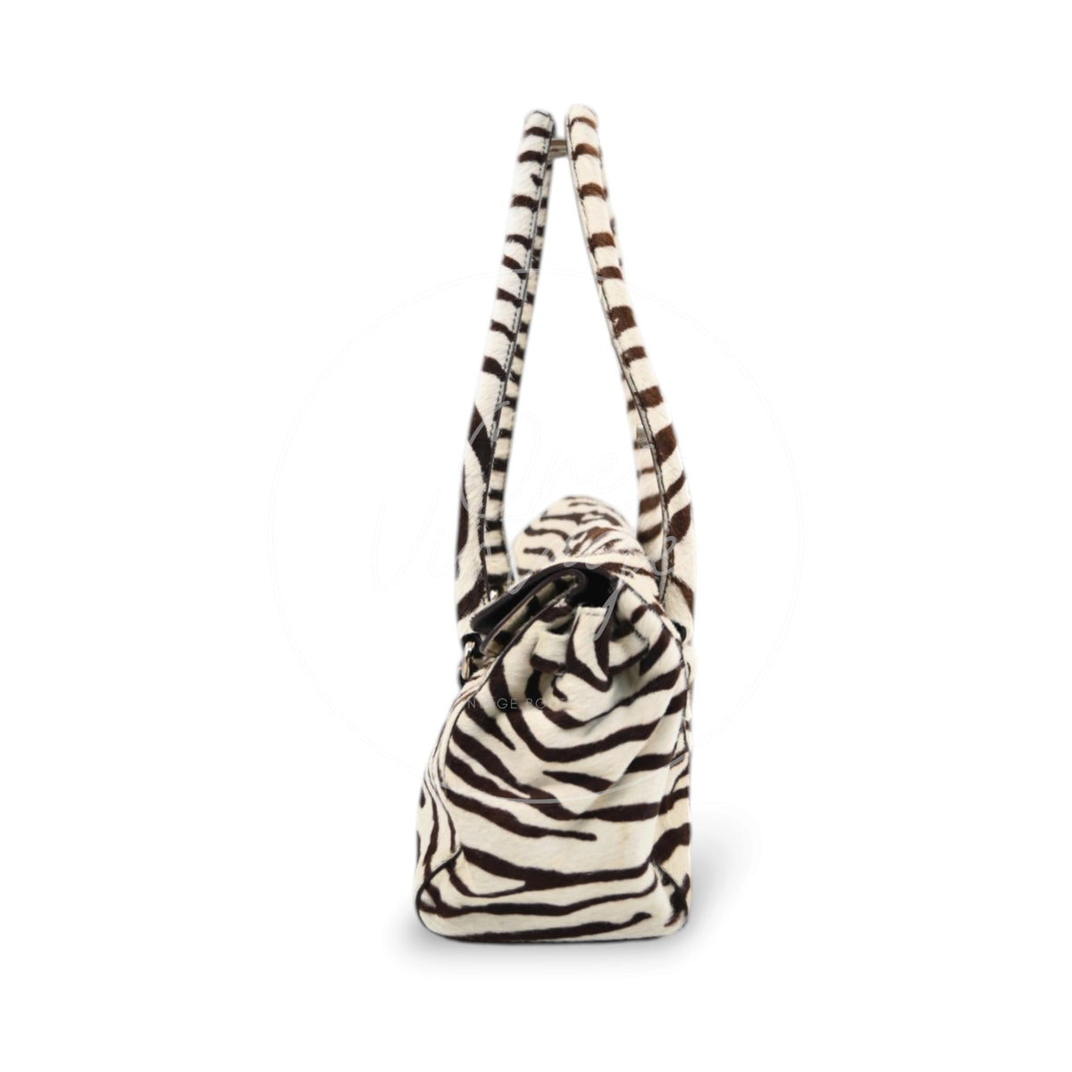 Prada Cavallino Zebra Print Easy Bag Calf Hair SWH Brown and White