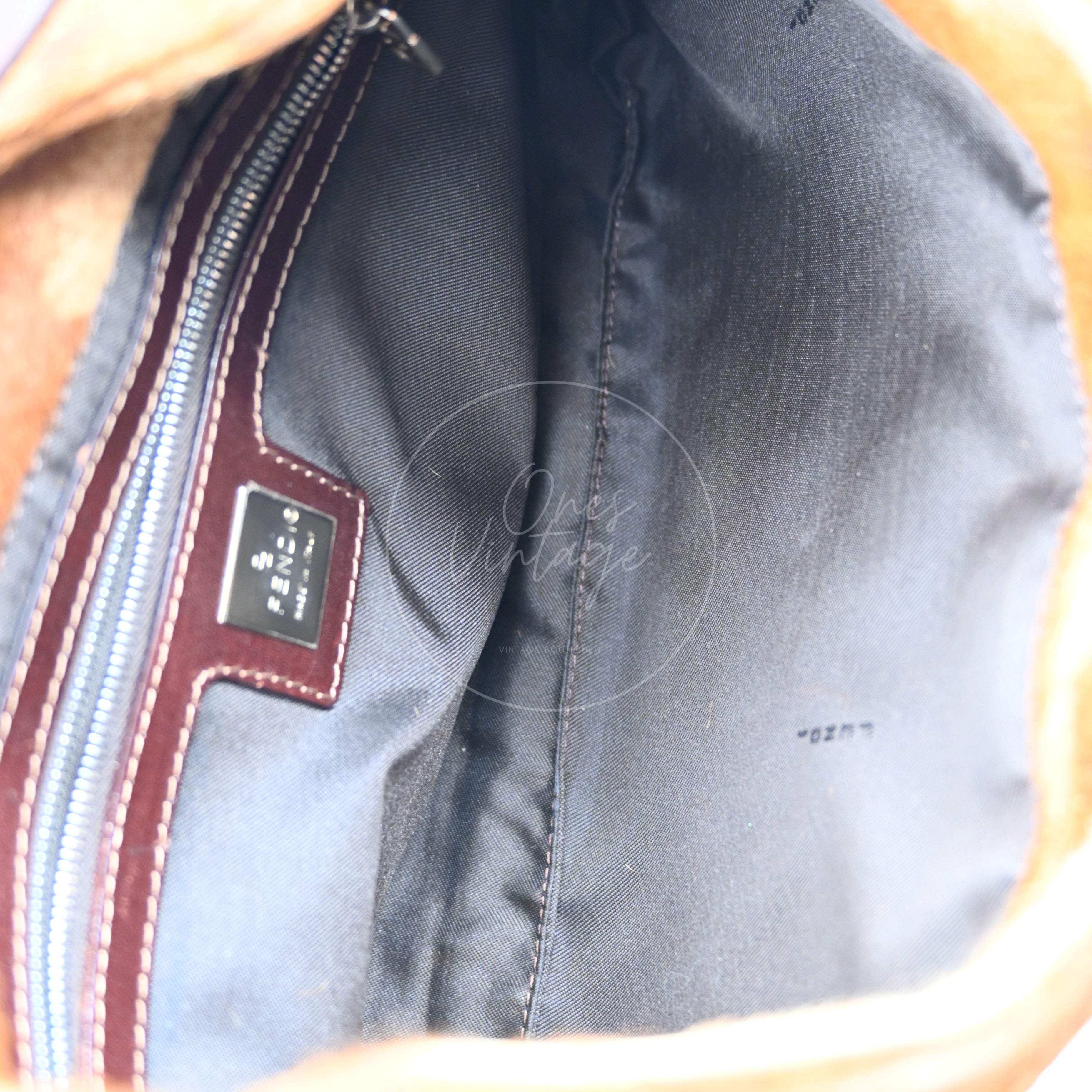 [Pre-owned] Fendi Brown Pony Hair Brown Black Shoulder Bag