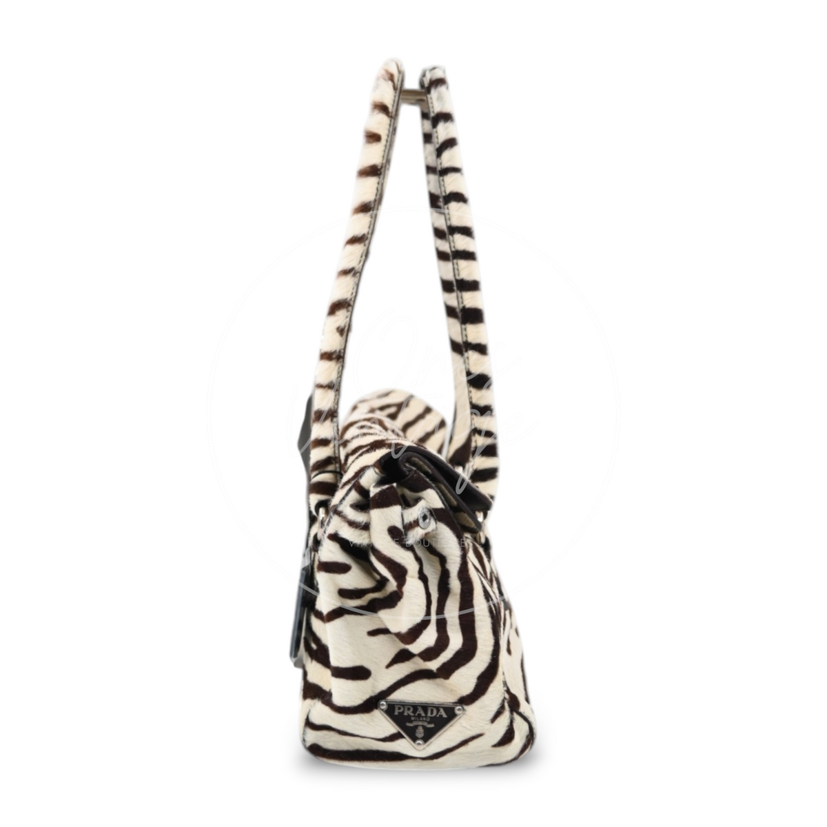Prada Cavallino Zebra Print Easy Bag Calf Hair SWH Brown and White
