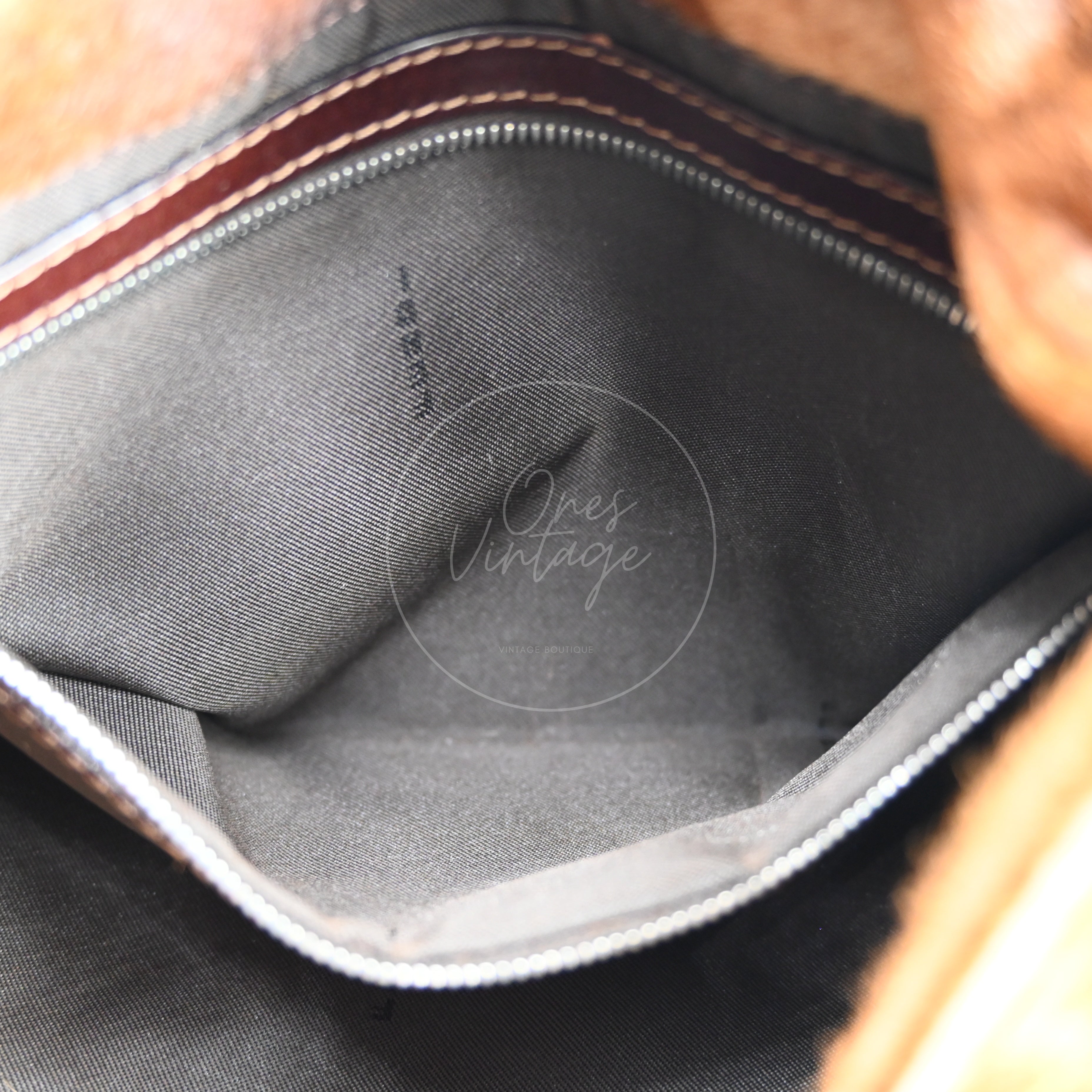 [Pre-owned] Fendi Brown Pony Hair Brown Black Shoulder Bag