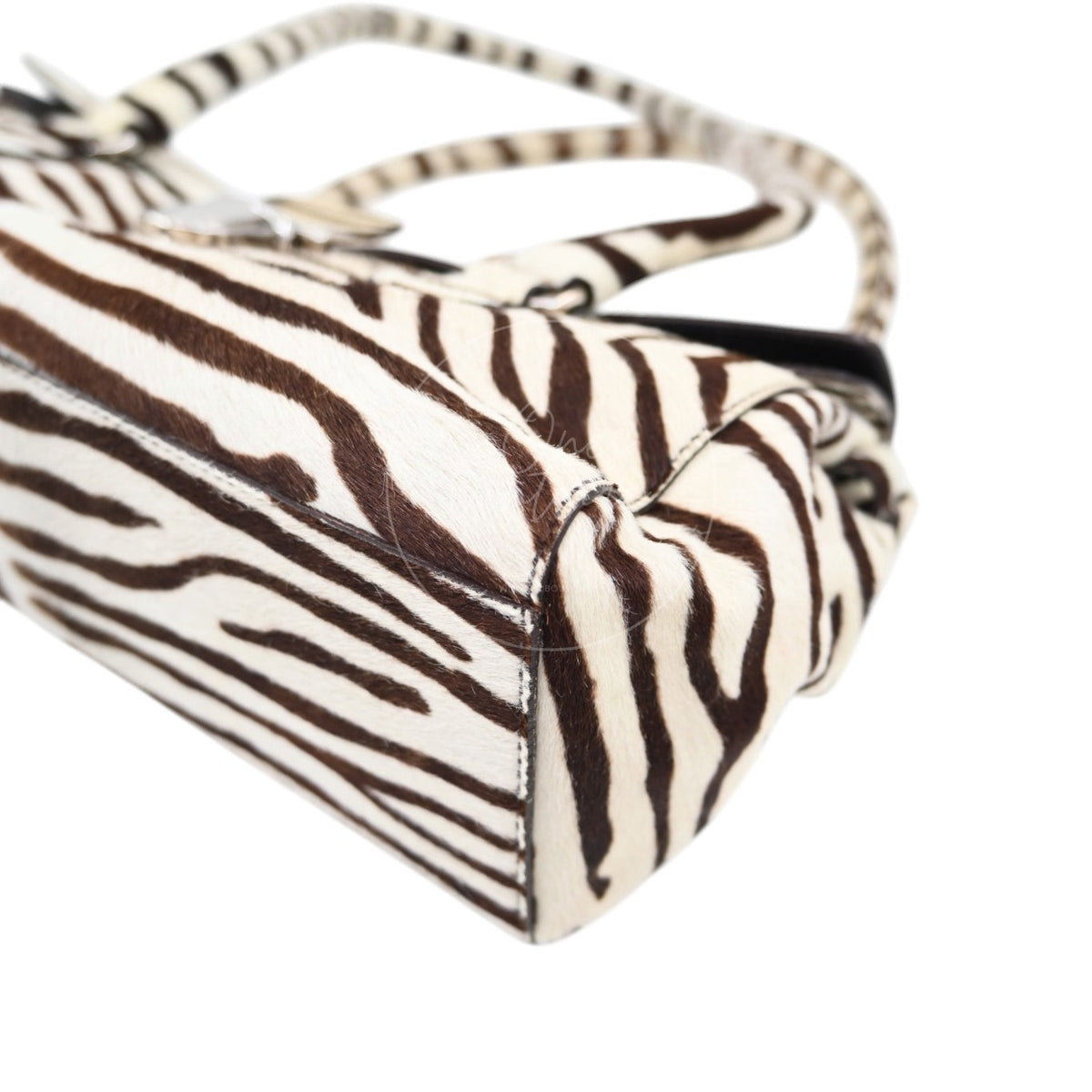 Prada Cavallino Zebra Print Easy Bag Calf Hair SWH Brown and White
