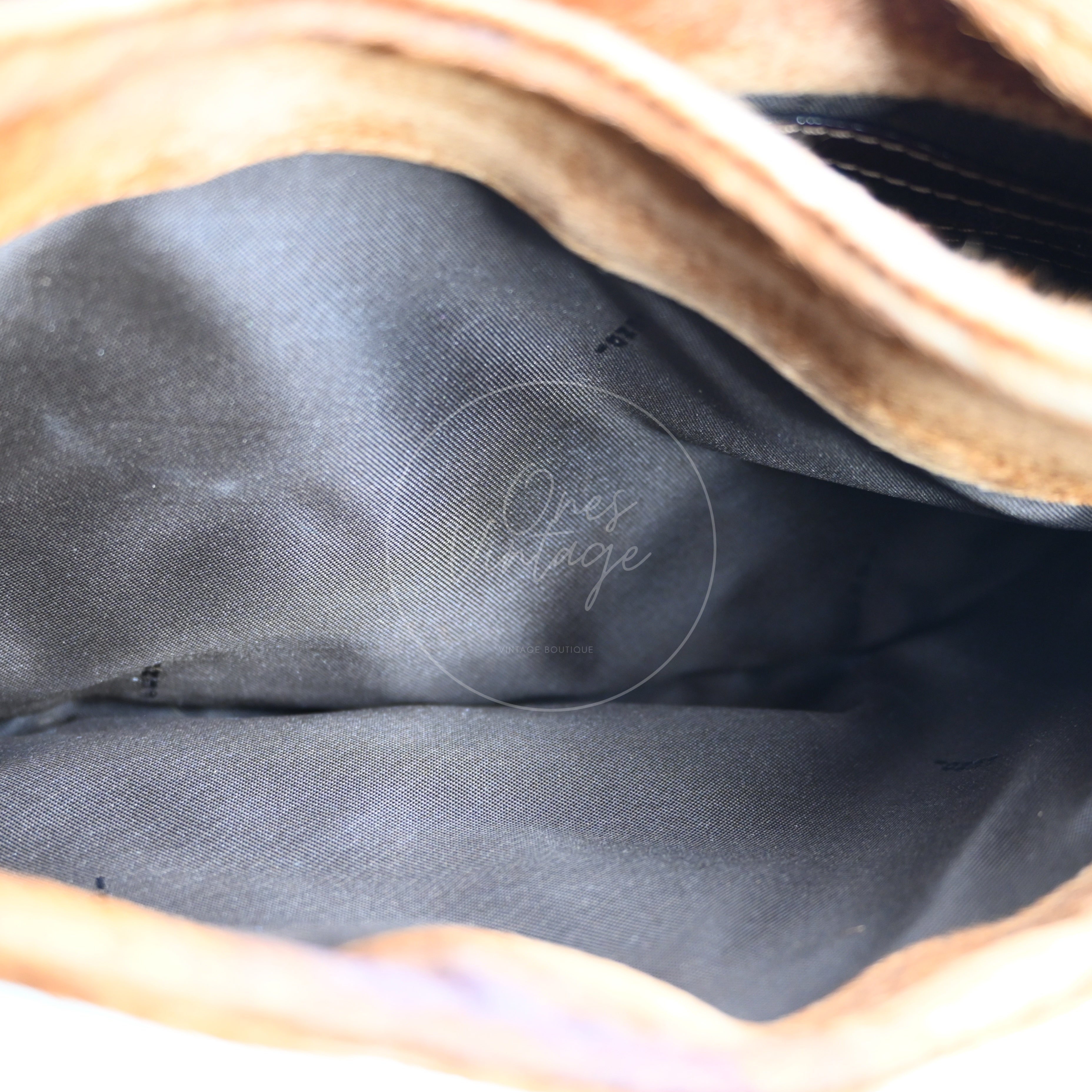 [Pre-owned] Fendi Brown Pony Hair Brown Black Shoulder Bag