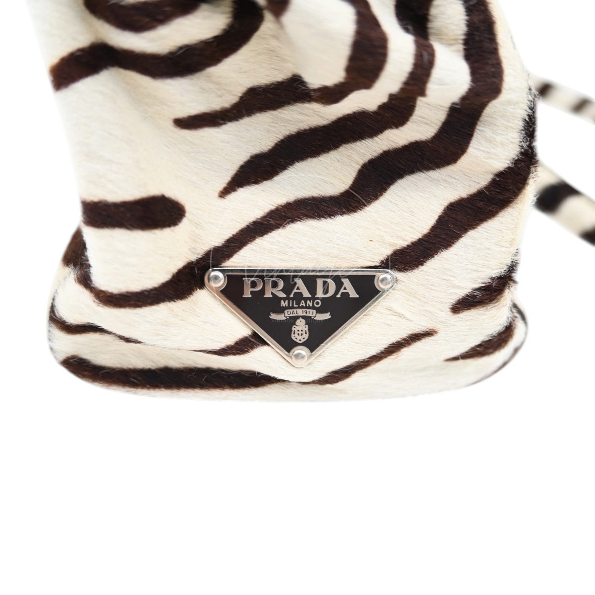 Prada Cavallino Zebra Print Easy Bag Calf Hair SWH Brown and White
