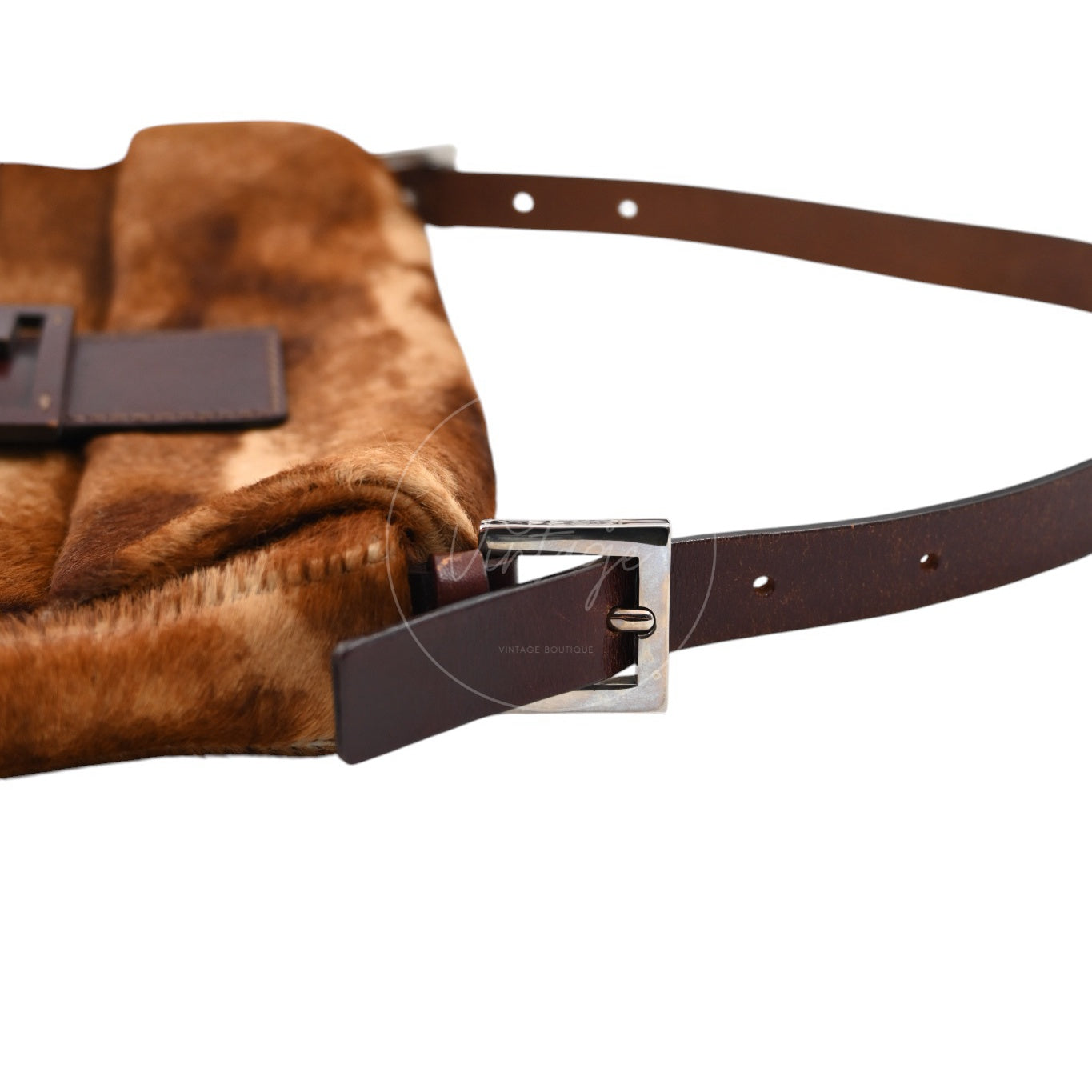 [Pre-owned] Fendi Brown Mamma Baguette Harako Leather PHW Shoulder Bag