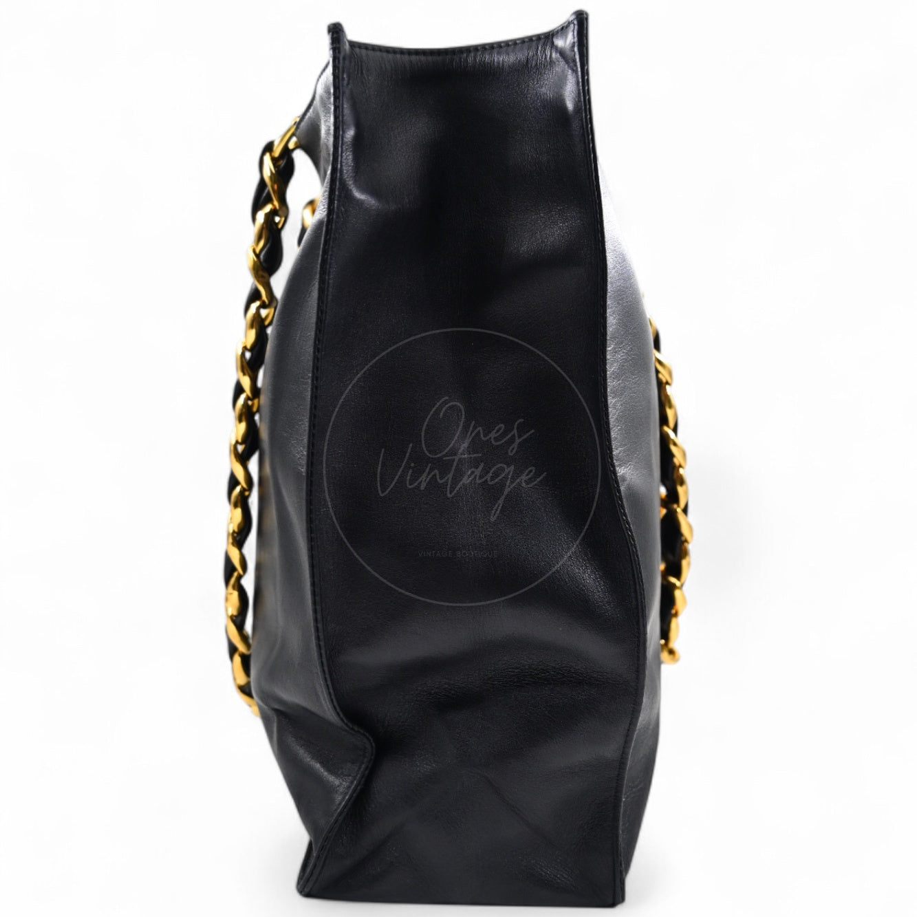 [Pre-owned]Chanel Black Calfskin Chain shoulder tote bag