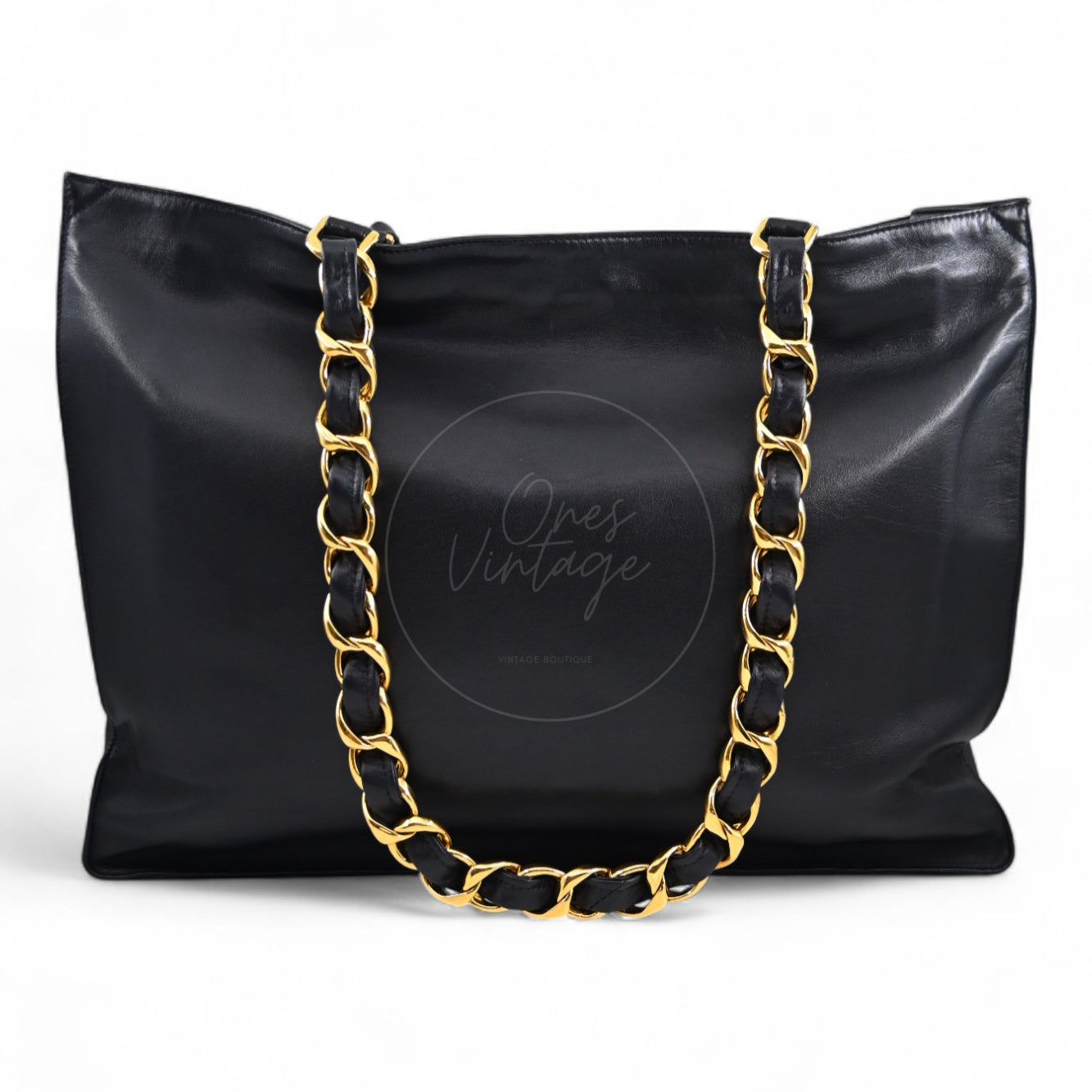[Pre-owned]Chanel Black Calfskin Chain shoulder tote bag