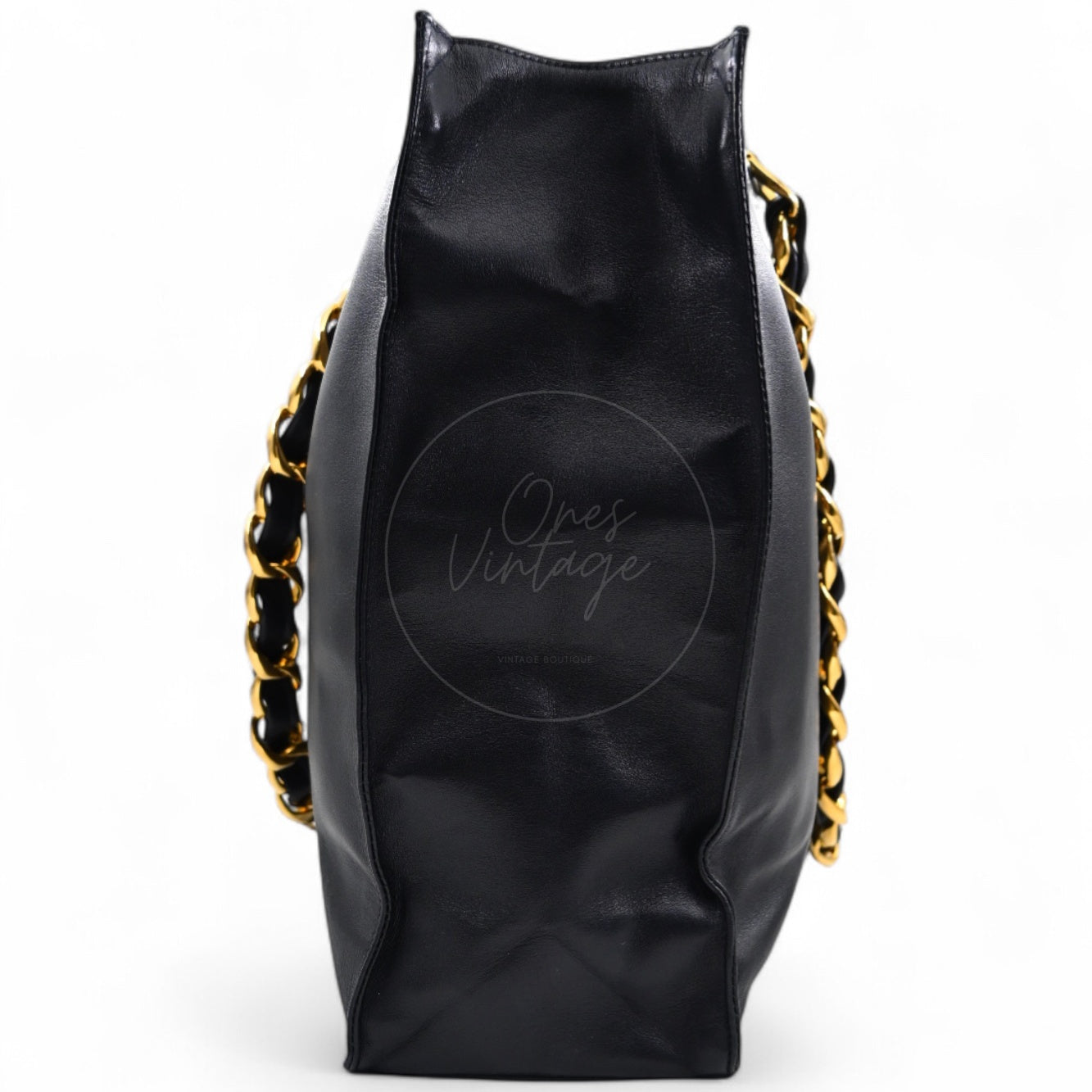 [Pre-owned]Chanel Black Calfskin Chain shoulder tote bag