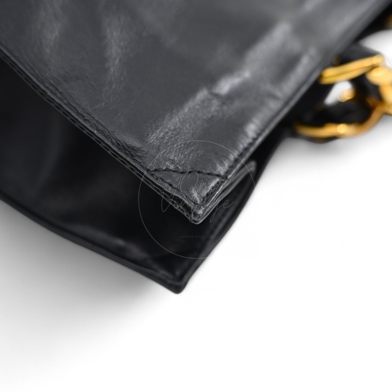 [Pre-owned]Chanel Black Calfskin Chain shoulder tote bag