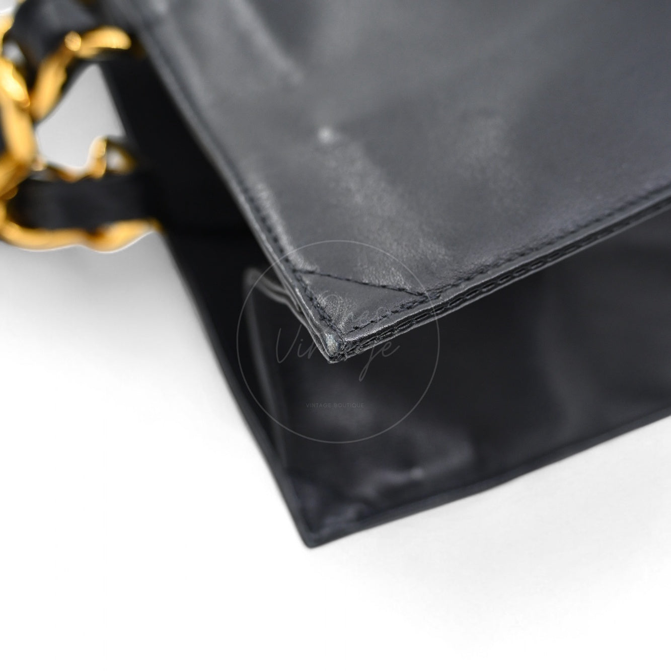 [Pre-owned]Chanel Black Calfskin Chain shoulder tote bag