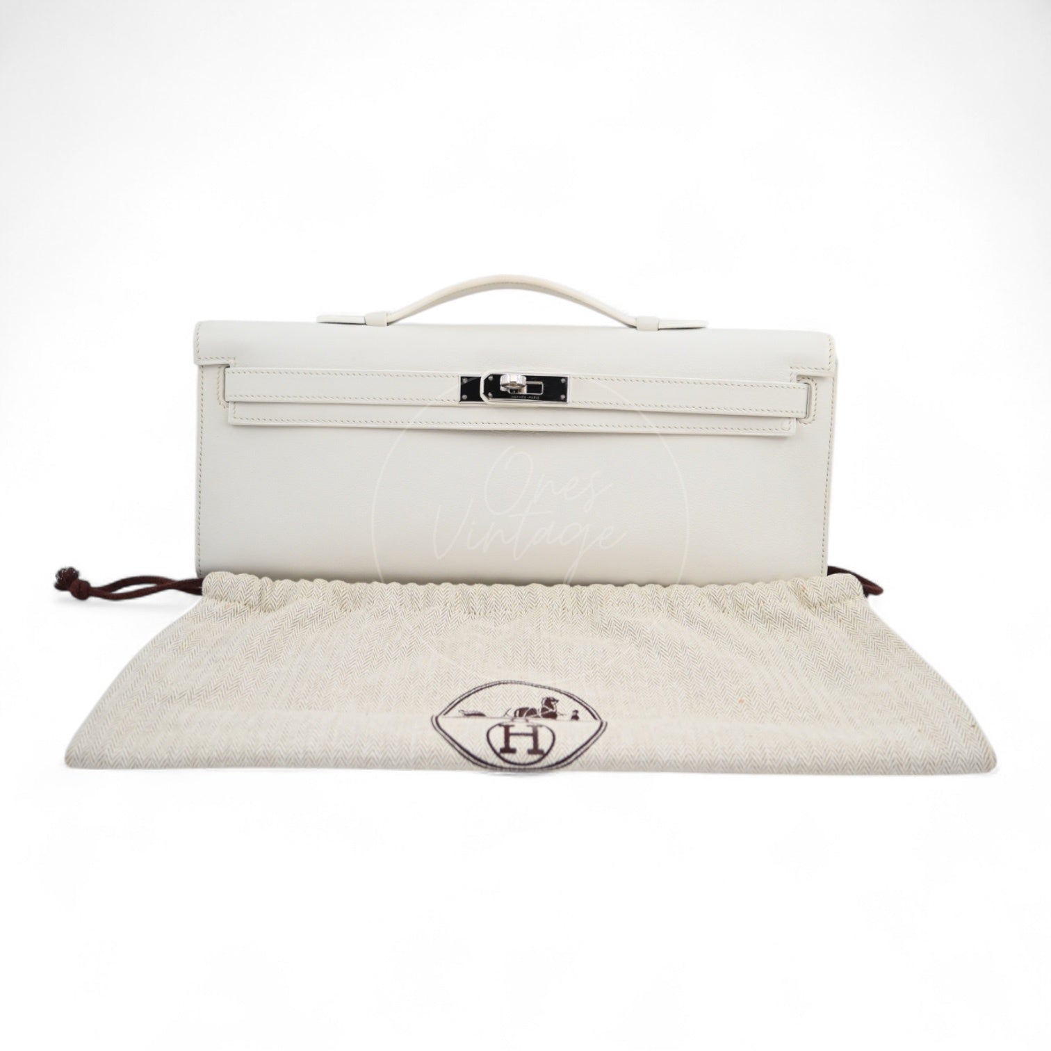 [Pre-owned] Hermes Kelly Cut Clutch White Swift PHW Stamp Square L