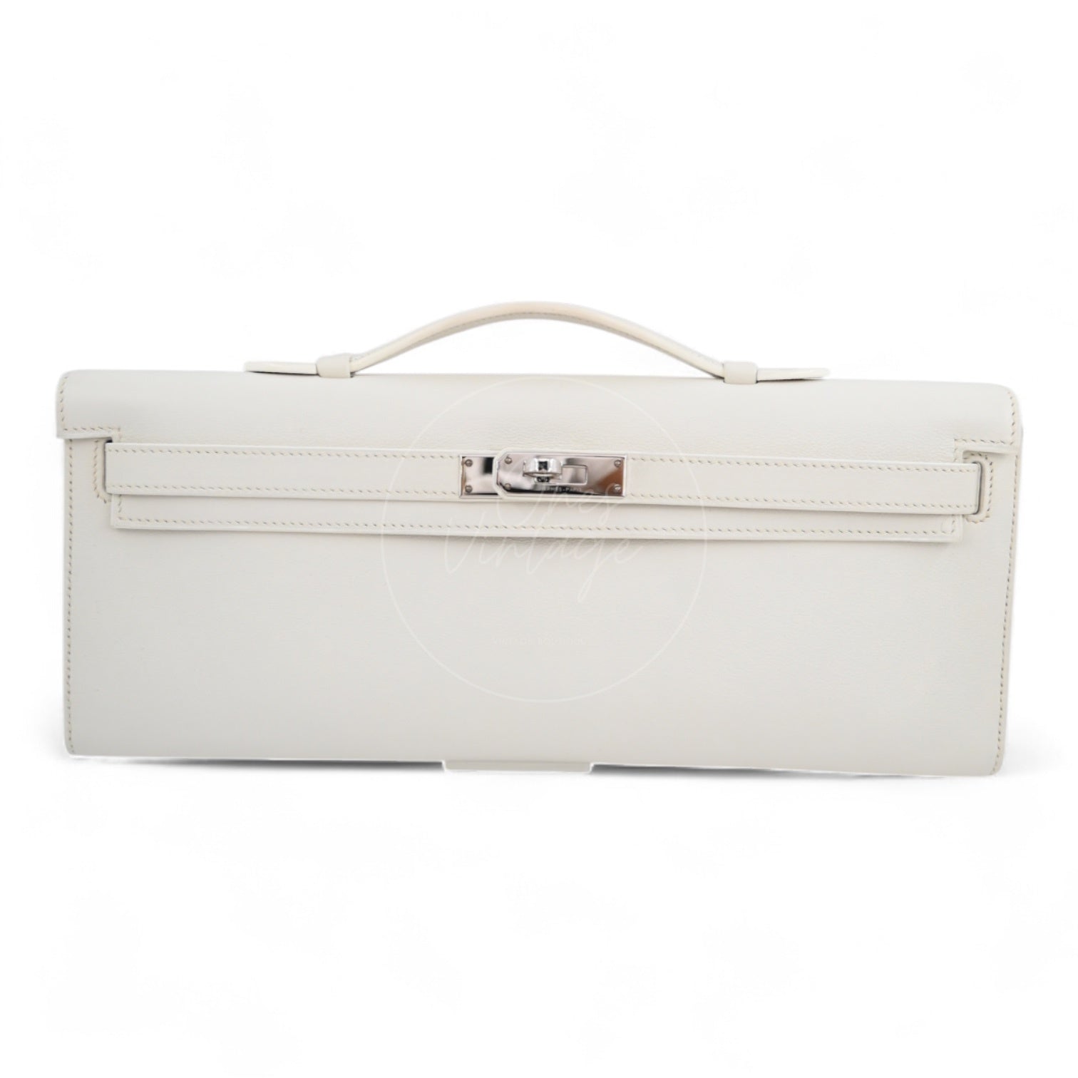 [Pre-owned] Hermes Kelly Cut Clutch White Swift PHW Stamp Square L