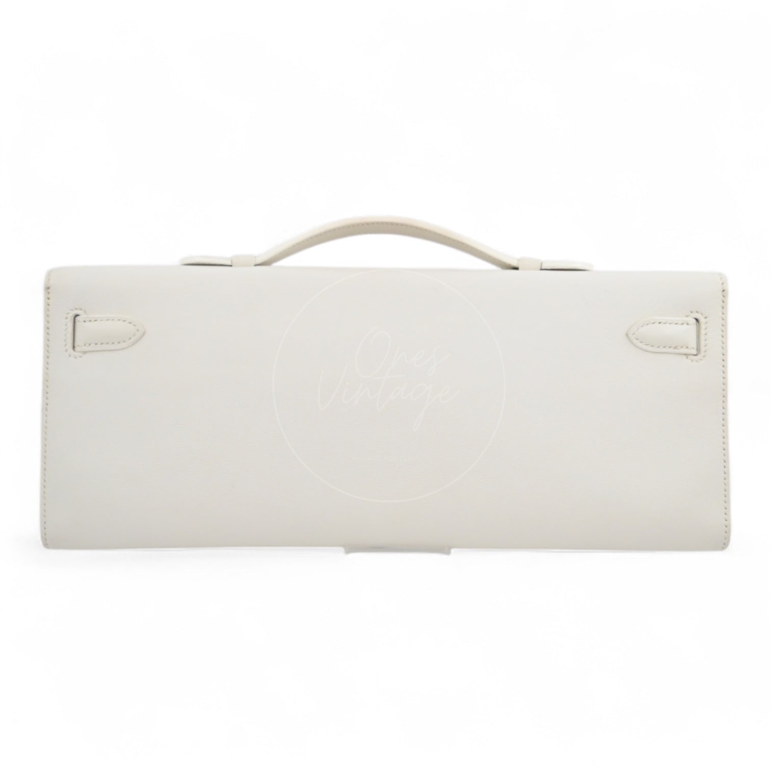 [Pre-owned] Hermes Kelly Cut Clutch White Swift PHW Stamp Square L