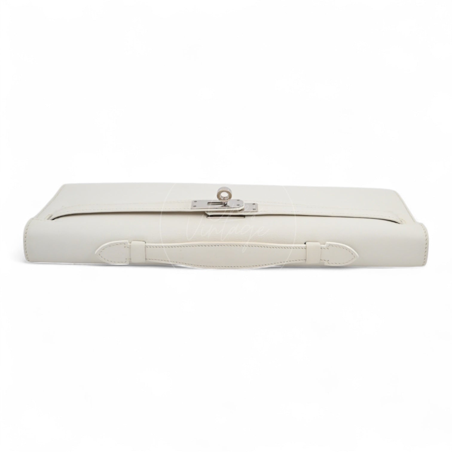 [Pre-owned] Hermes Kelly Cut Clutch White Swift PHW Stamp Square L
