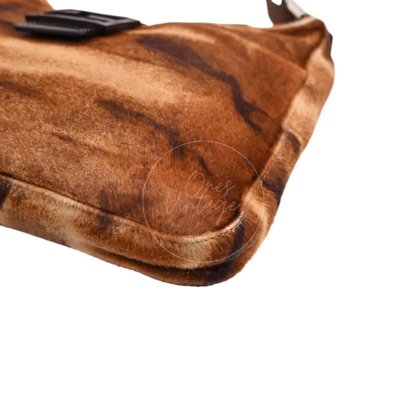 [Pre-owned] Fendi Brown Pony Hair Brown Black Shoulder Bag