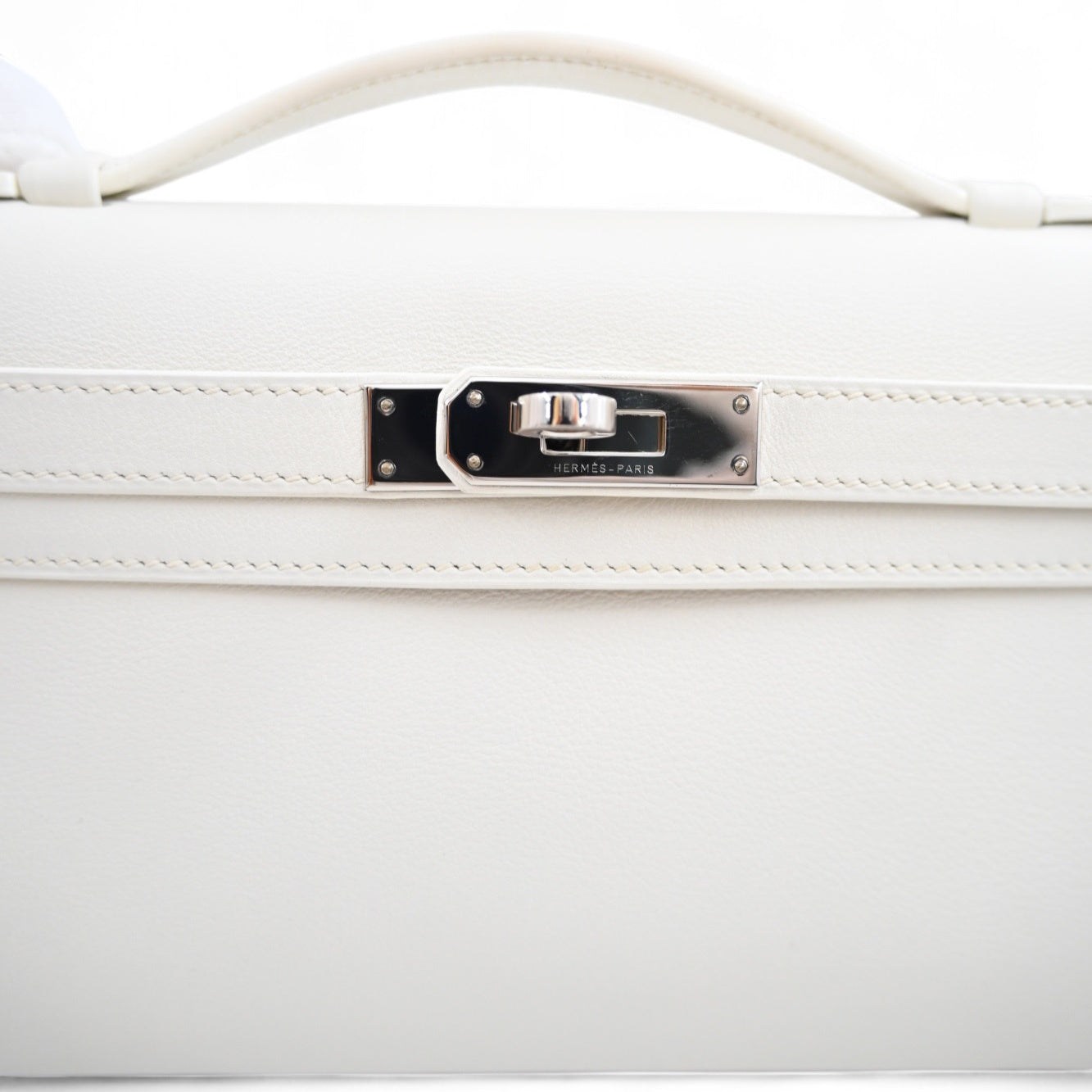 [Pre-owned] Hermes Kelly Cut Clutch White Swift PHW Stamp Square L