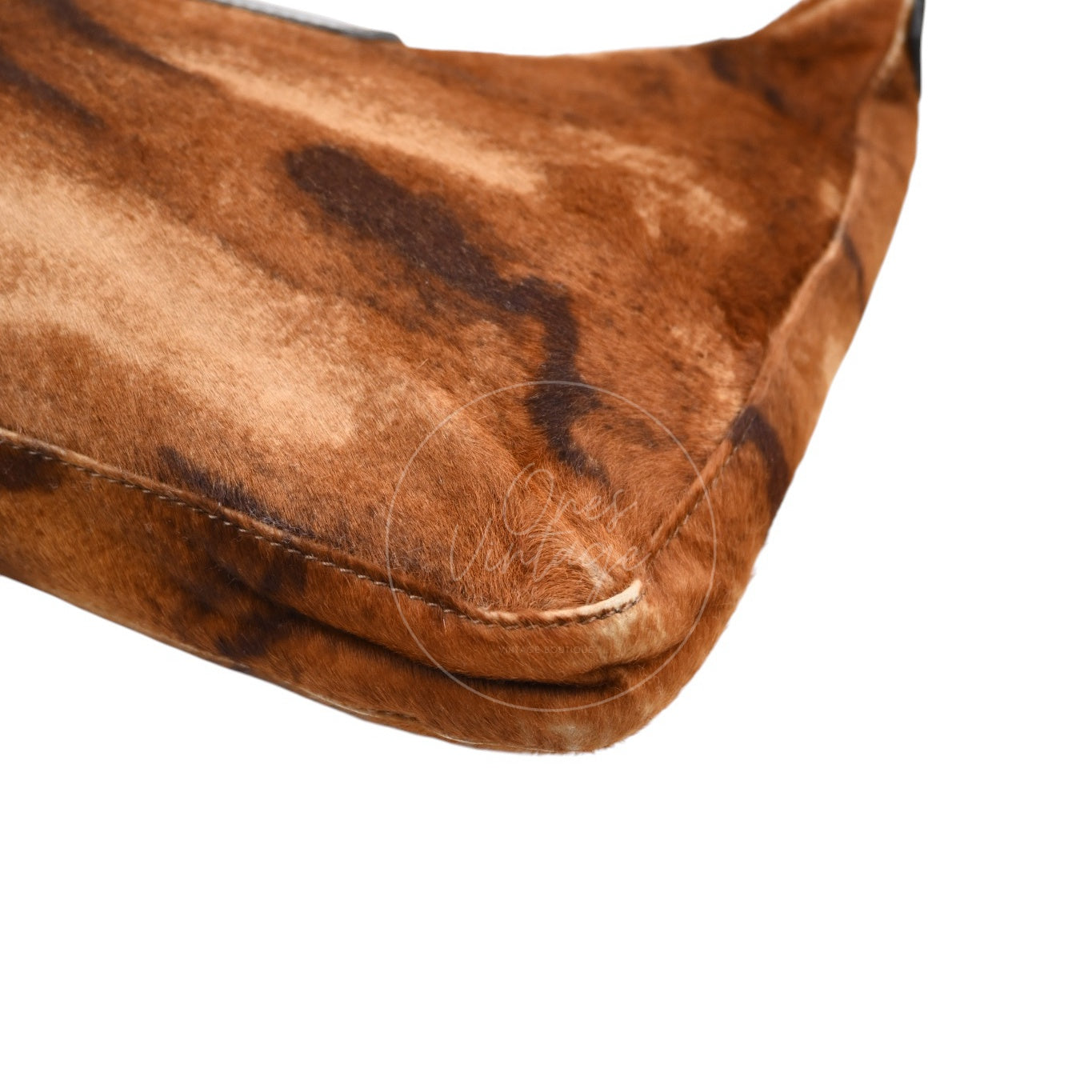 [Pre-owned] Fendi Brown Pony Hair Brown Black Shoulder Bag