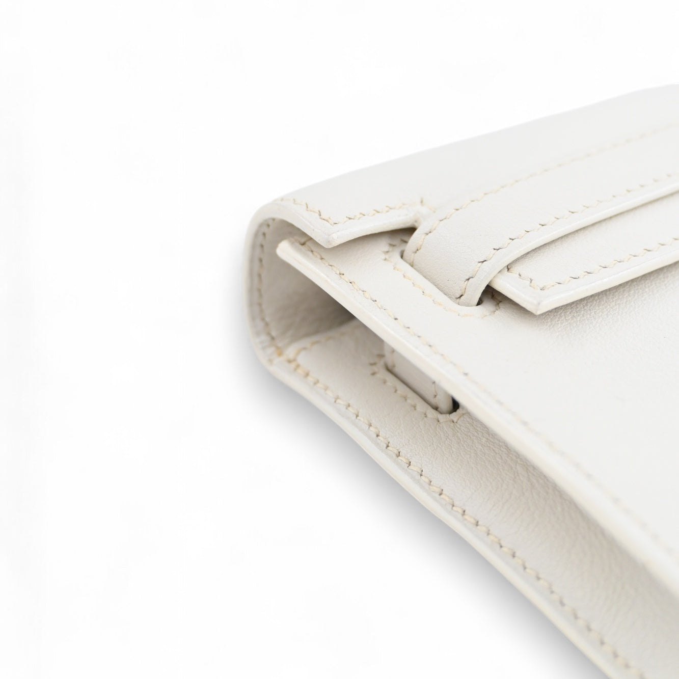 [Pre-owned] Hermes Kelly Cut Clutch White Swift PHW Stamp Square L