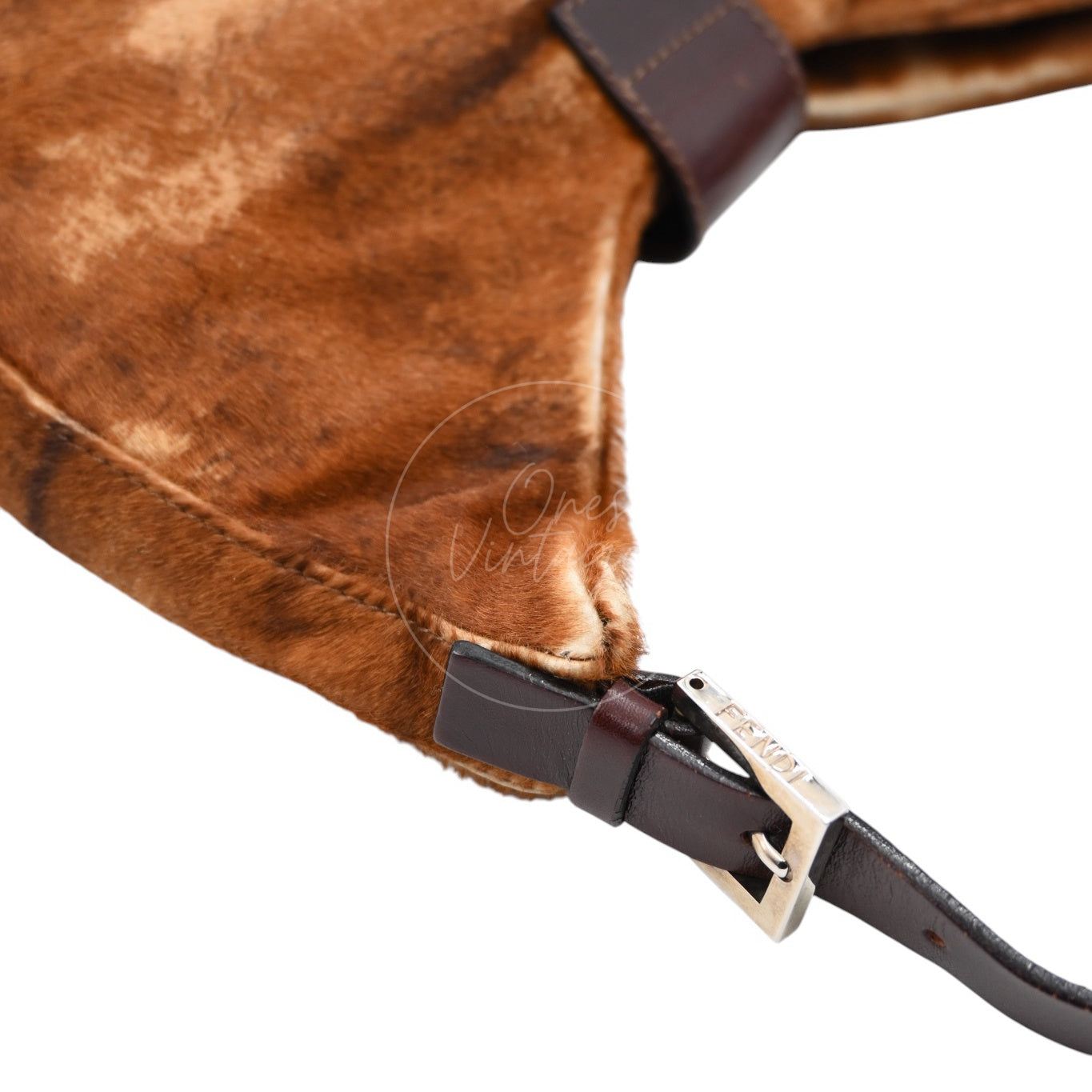 [Pre-owned] Fendi Brown Pony Hair Brown Black Shoulder Bag