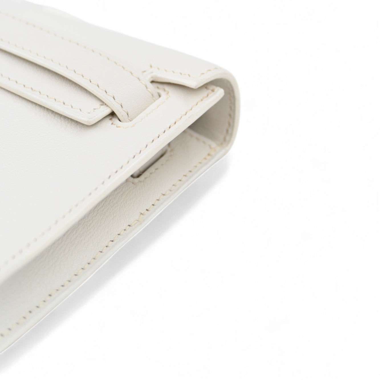[Pre-owned] Hermes Kelly Cut Clutch White Swift PHW Stamp Square L