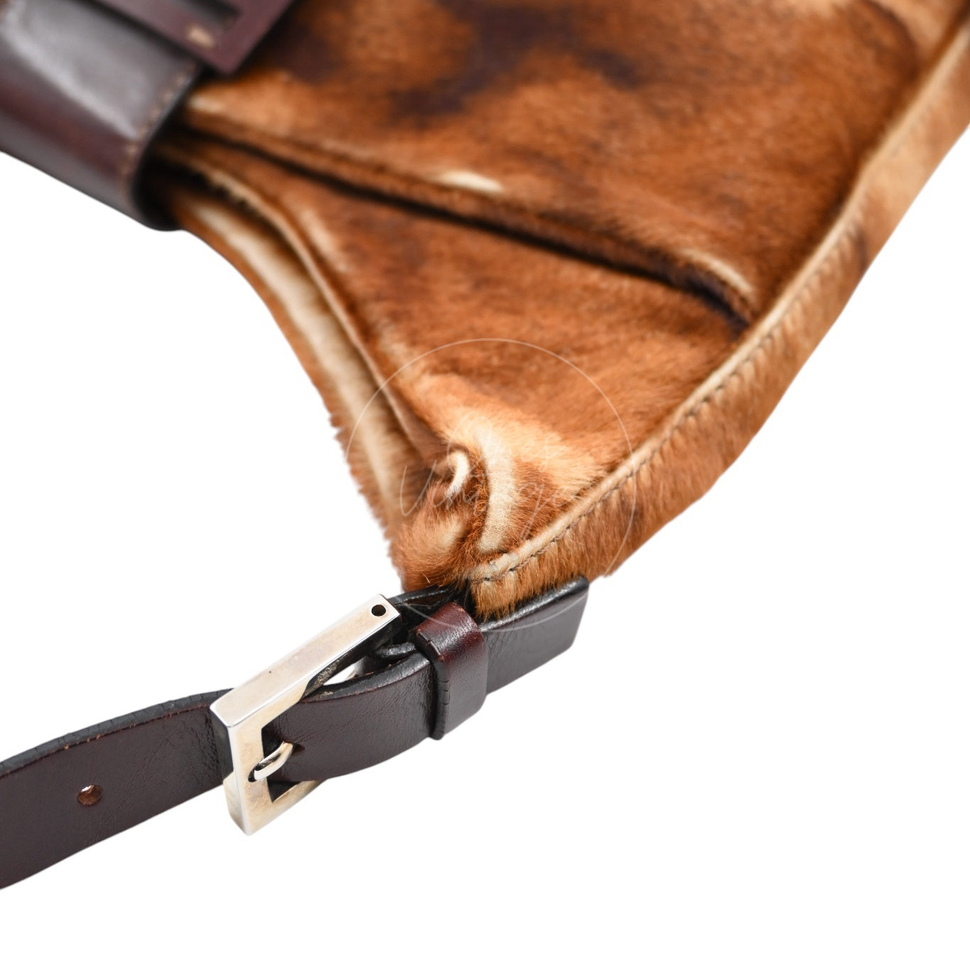 [Pre-owned] Fendi Brown Pony Hair Brown Black Shoulder Bag