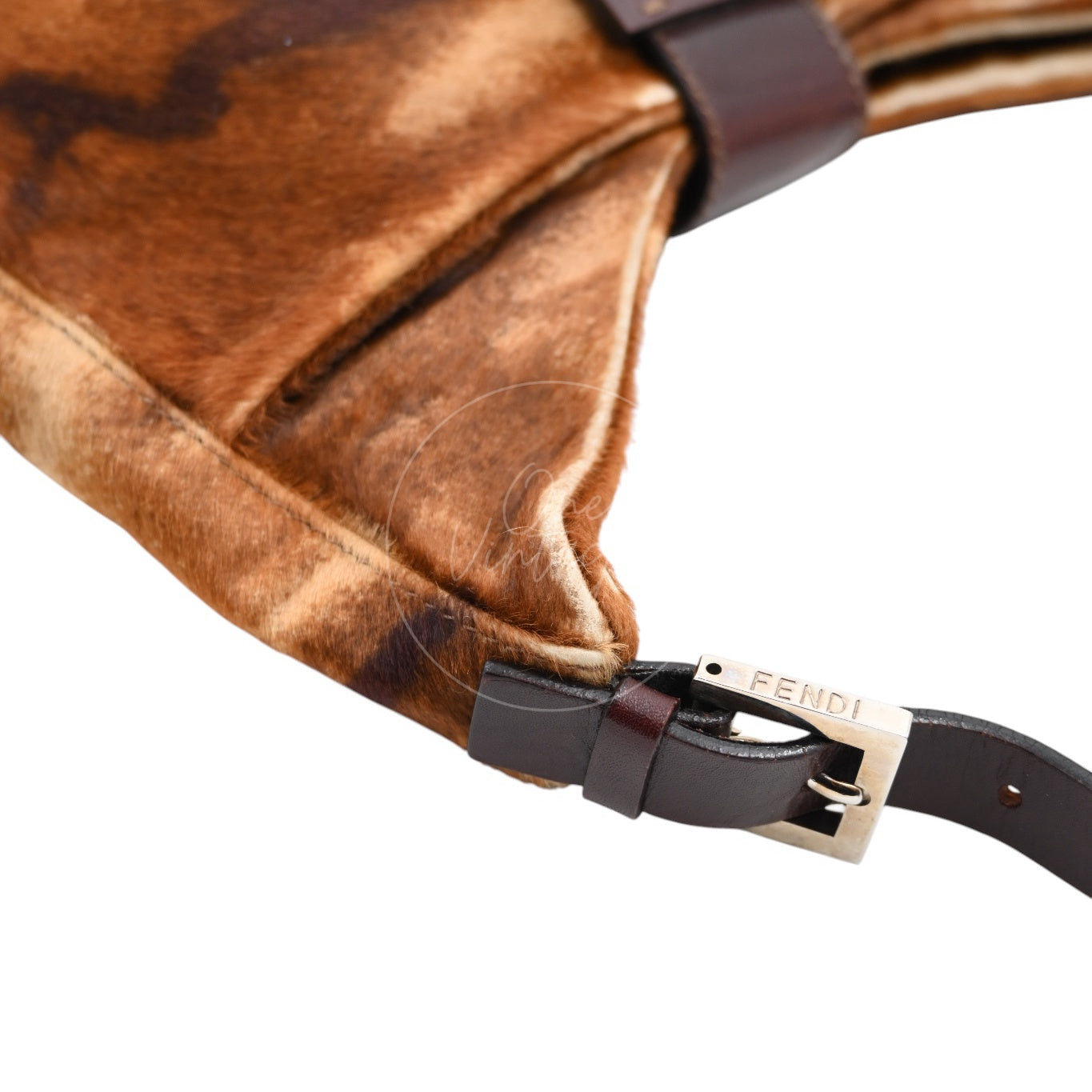 [Pre-owned] Fendi Brown Pony Hair Brown Black Shoulder Bag