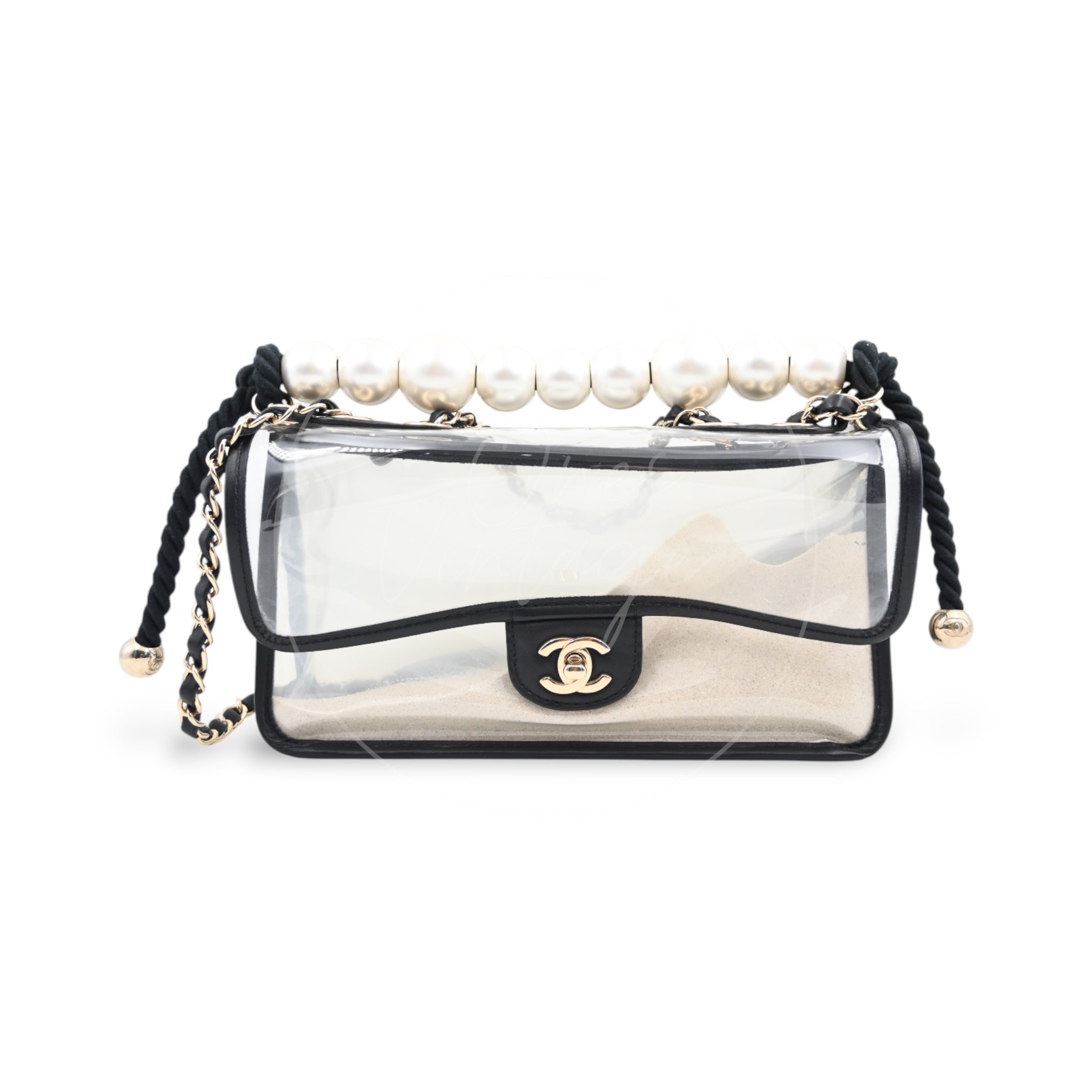 [Pre-owned] Chanel Sand by The Sea Pearl in Clear Classic Flap Bag