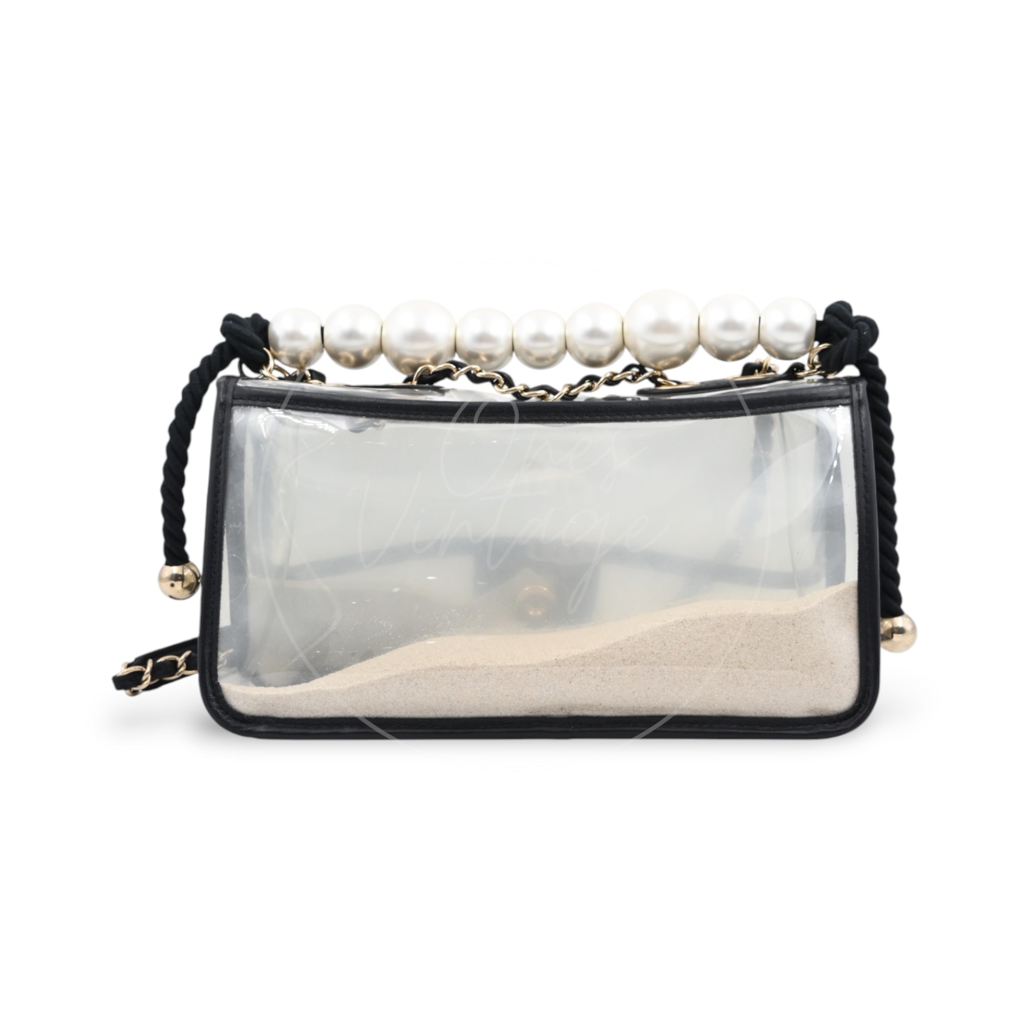 [Pre-owned] Chanel Sand by The Sea Pearl in Clear Classic Flap Bag
