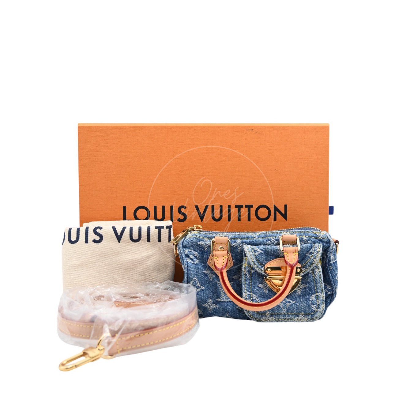 [Pre-owned] Louis Vuitton LV Nano Speedy Denim Blue GHW M82950 2way Crossbody Handbag