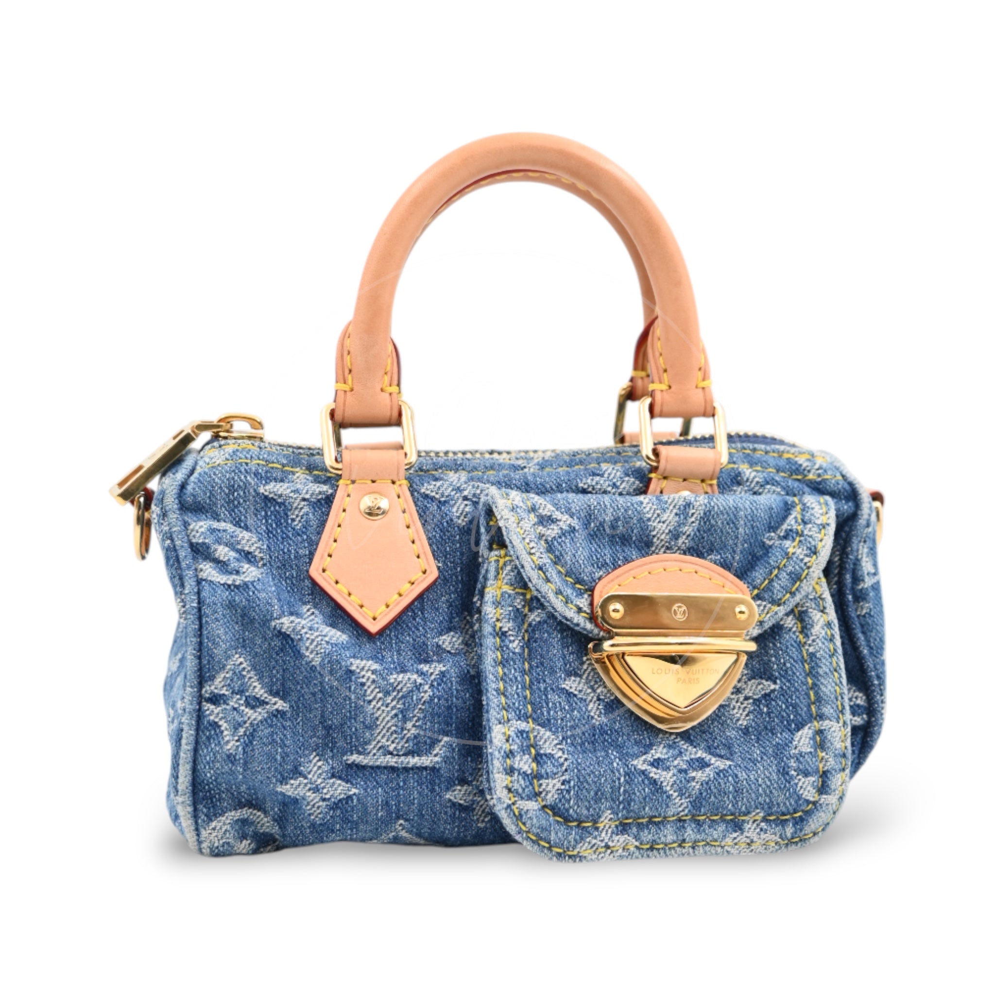 [Pre-owned] Louis Vuitton LV Nano Speedy Denim Blue GHW M82950 2way Crossbody Handbag