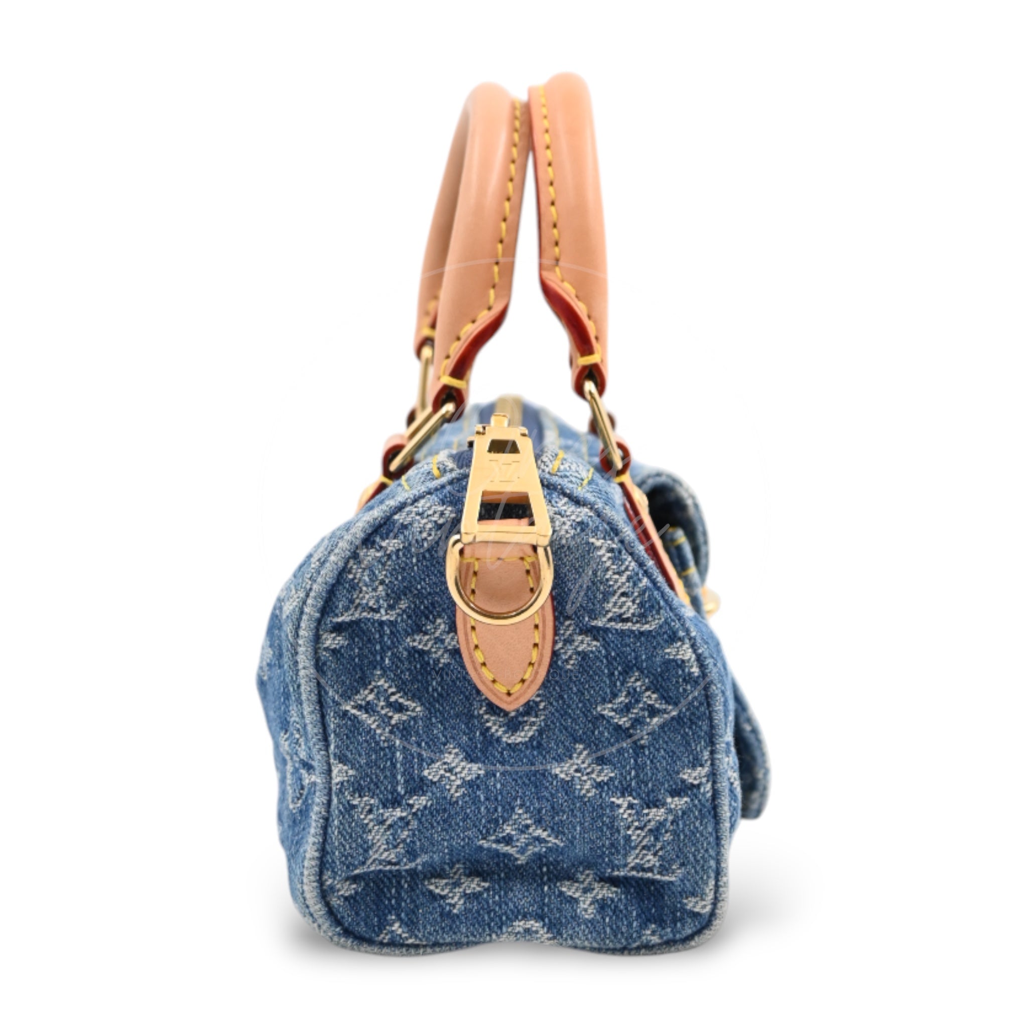 [Pre-owned] Louis Vuitton LV Nano Speedy Denim Blue GHW M82950 2way Crossbody Handbag
