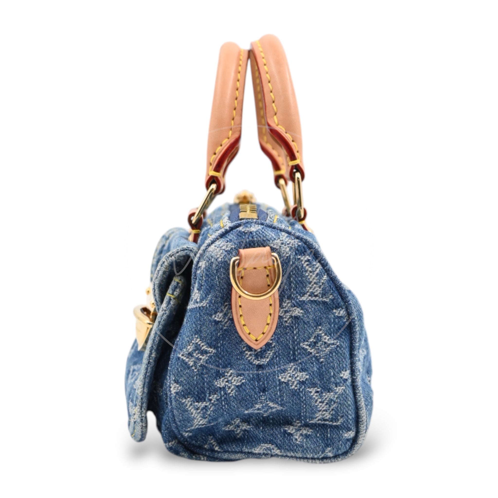 [Pre-owned] Louis Vuitton LV Nano Speedy Denim Blue GHW M82950 2way Crossbody Handbag