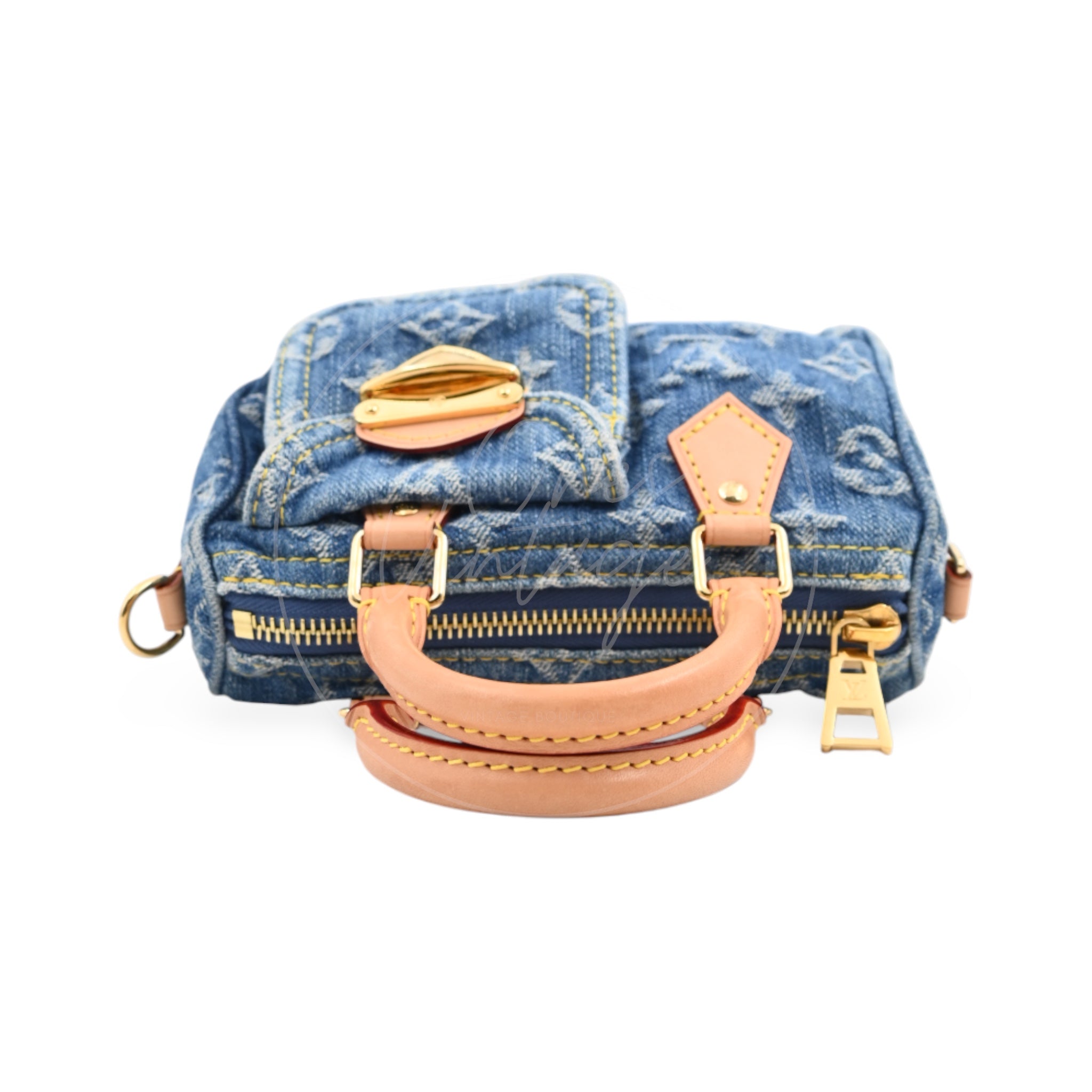 [Pre-owned] Louis Vuitton LV Nano Speedy Denim Blue GHW M82950 2way Crossbody Handbag