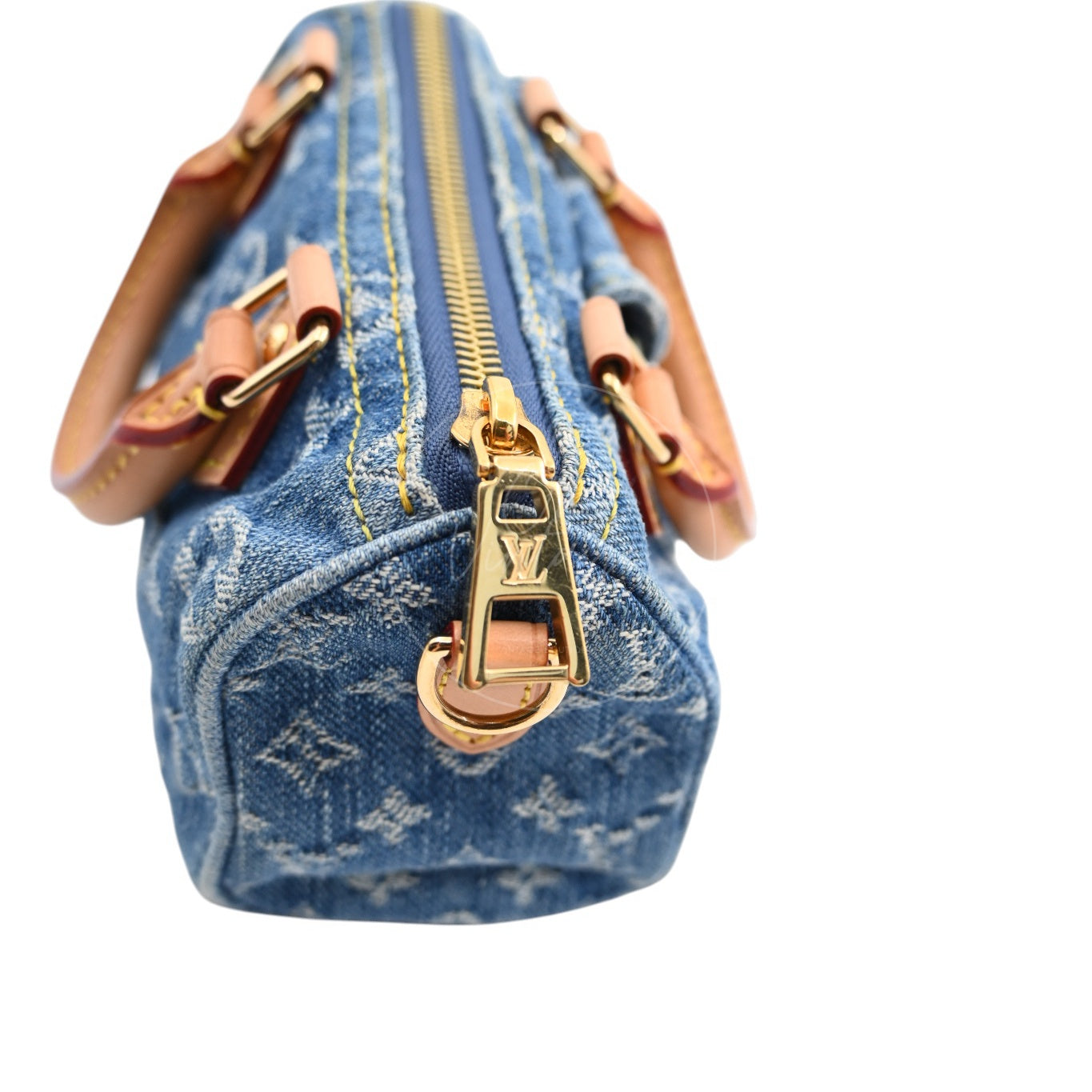 [Pre-owned] Louis Vuitton LV Nano Speedy Denim Blue GHW M82950 2way Crossbody Handbag