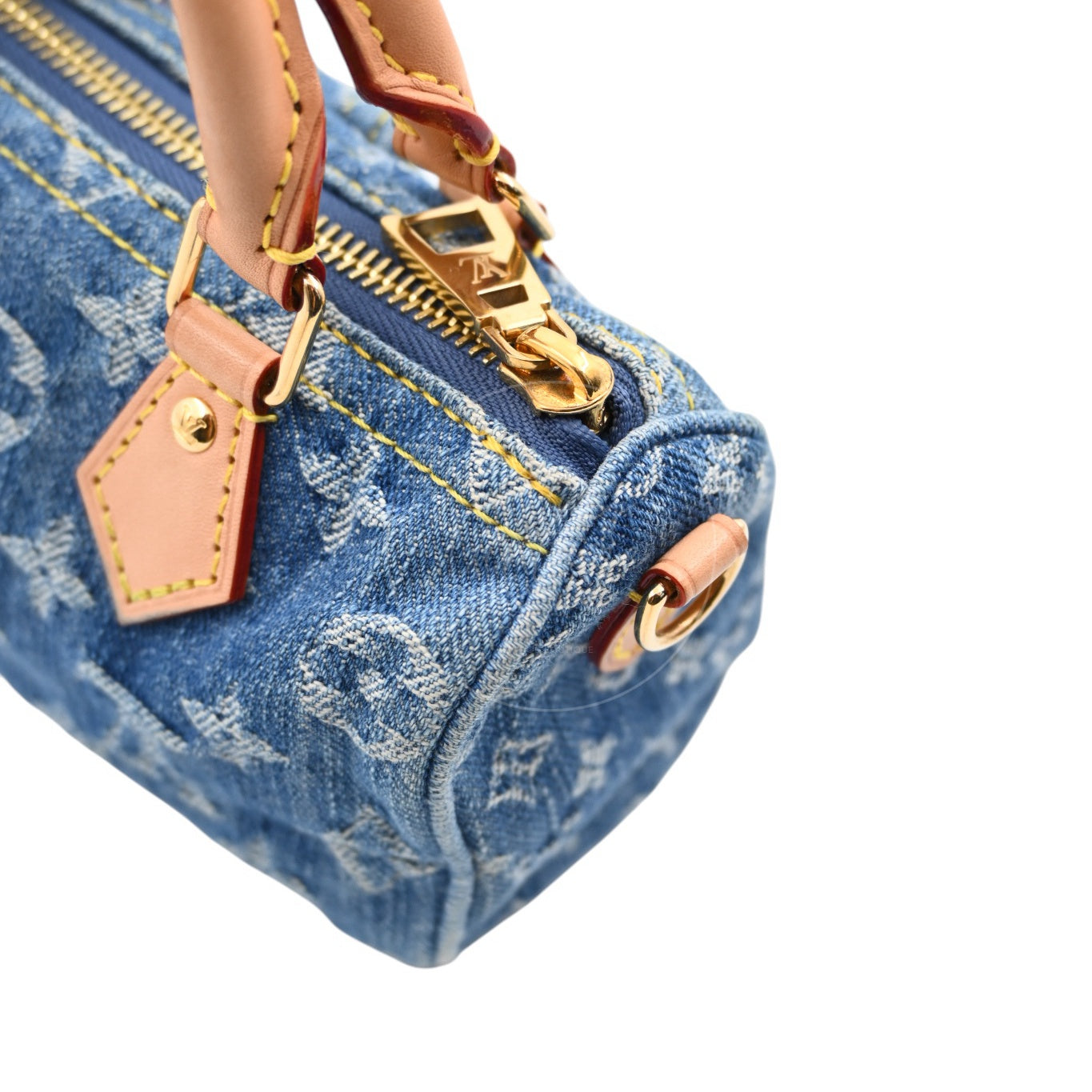 [Pre-owned] Louis Vuitton LV Nano Speedy Denim Blue GHW M82950 2way Crossbody Handbag