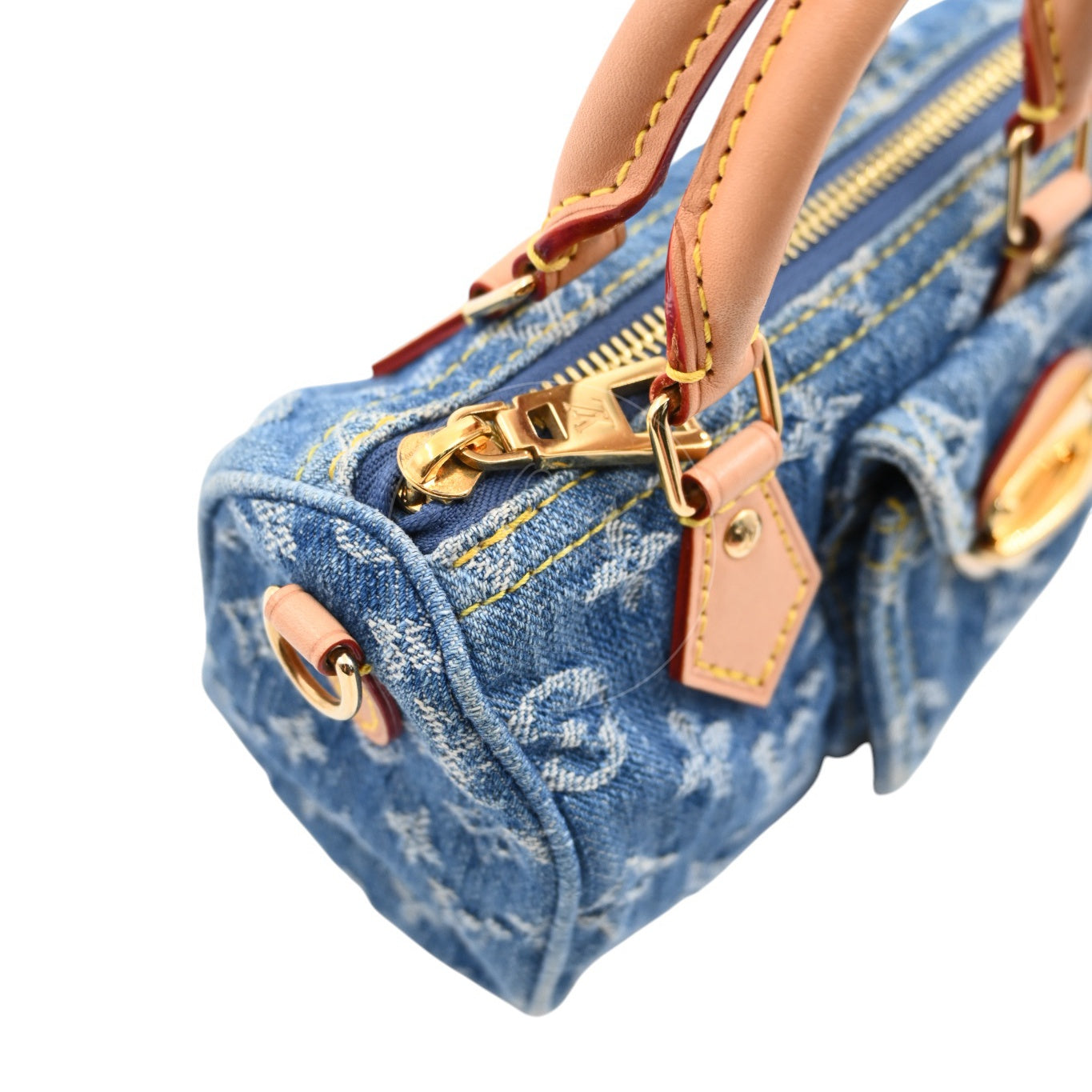 [Pre-owned] Louis Vuitton LV Nano Speedy Denim Blue GHW M82950 2way Crossbody Handbag