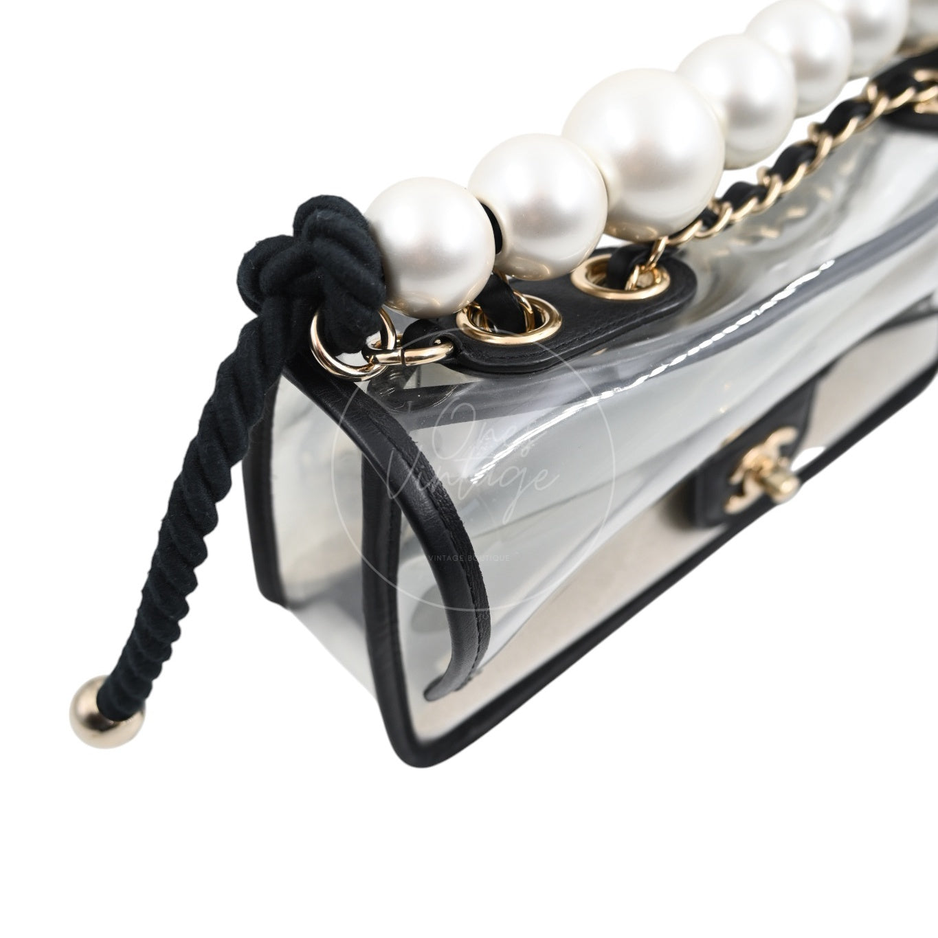 [Pre-owned] Chanel Sand by The Sea Pearl in Clear Classic Flap Bag