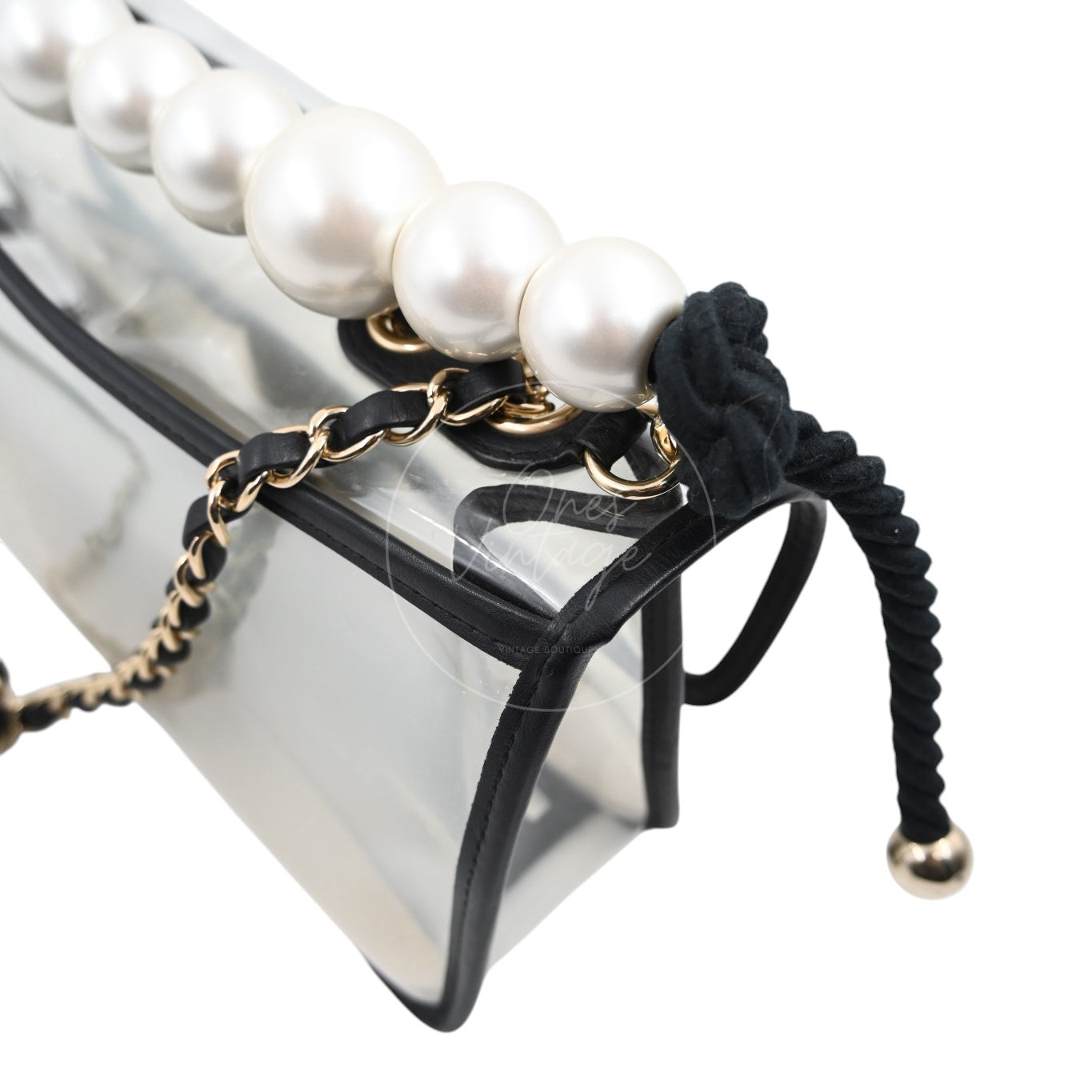 [Pre-owned] Chanel Sand by The Sea Pearl in Clear Classic Flap Bag