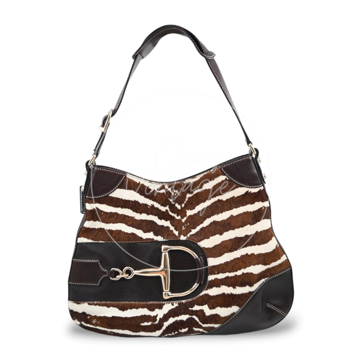Gucci Zebra Print Pony Hair Hasler Horsebit Hobo Bag GHW Brown