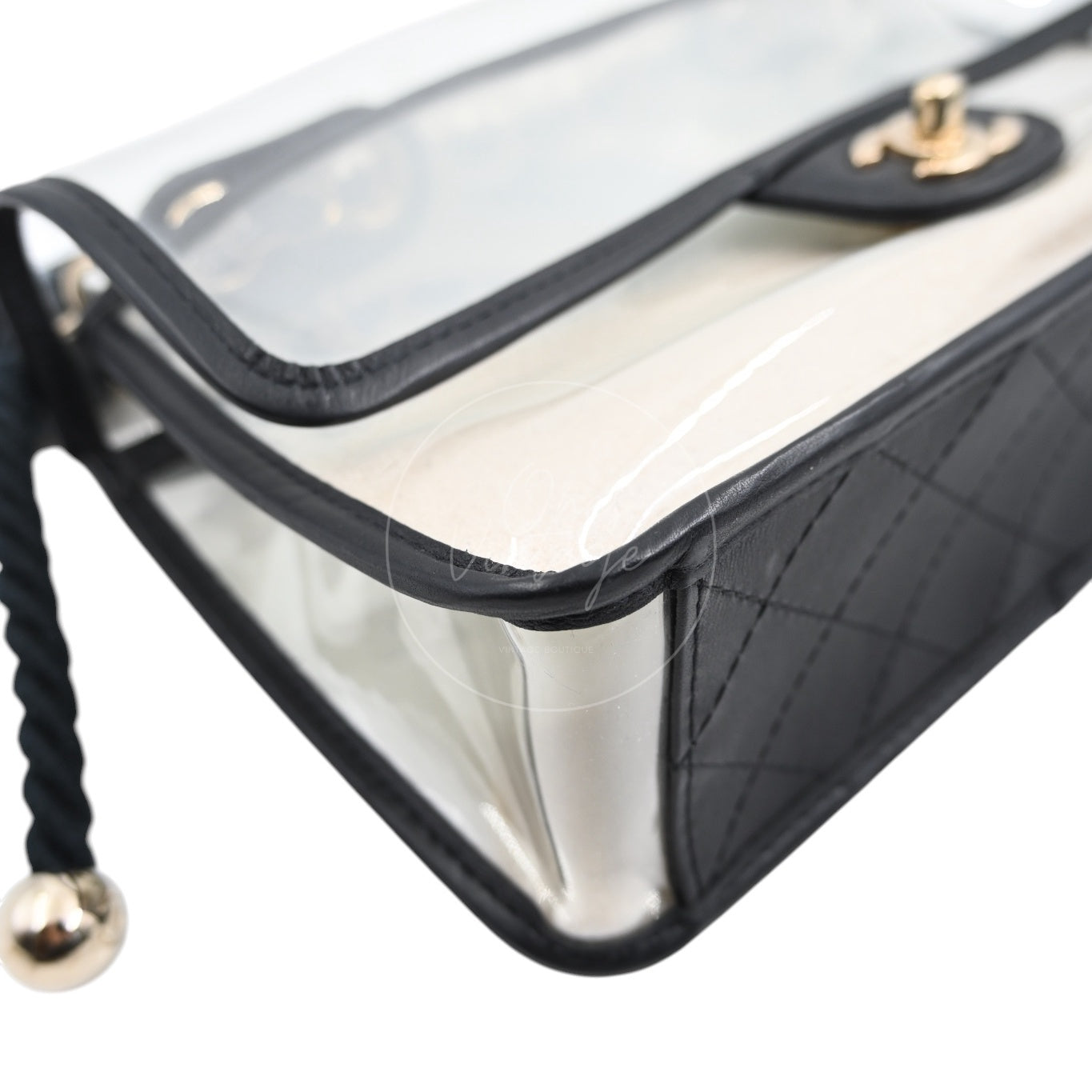 [Pre-owned] Chanel Sand by The Sea Pearl in Clear Classic Flap Bag