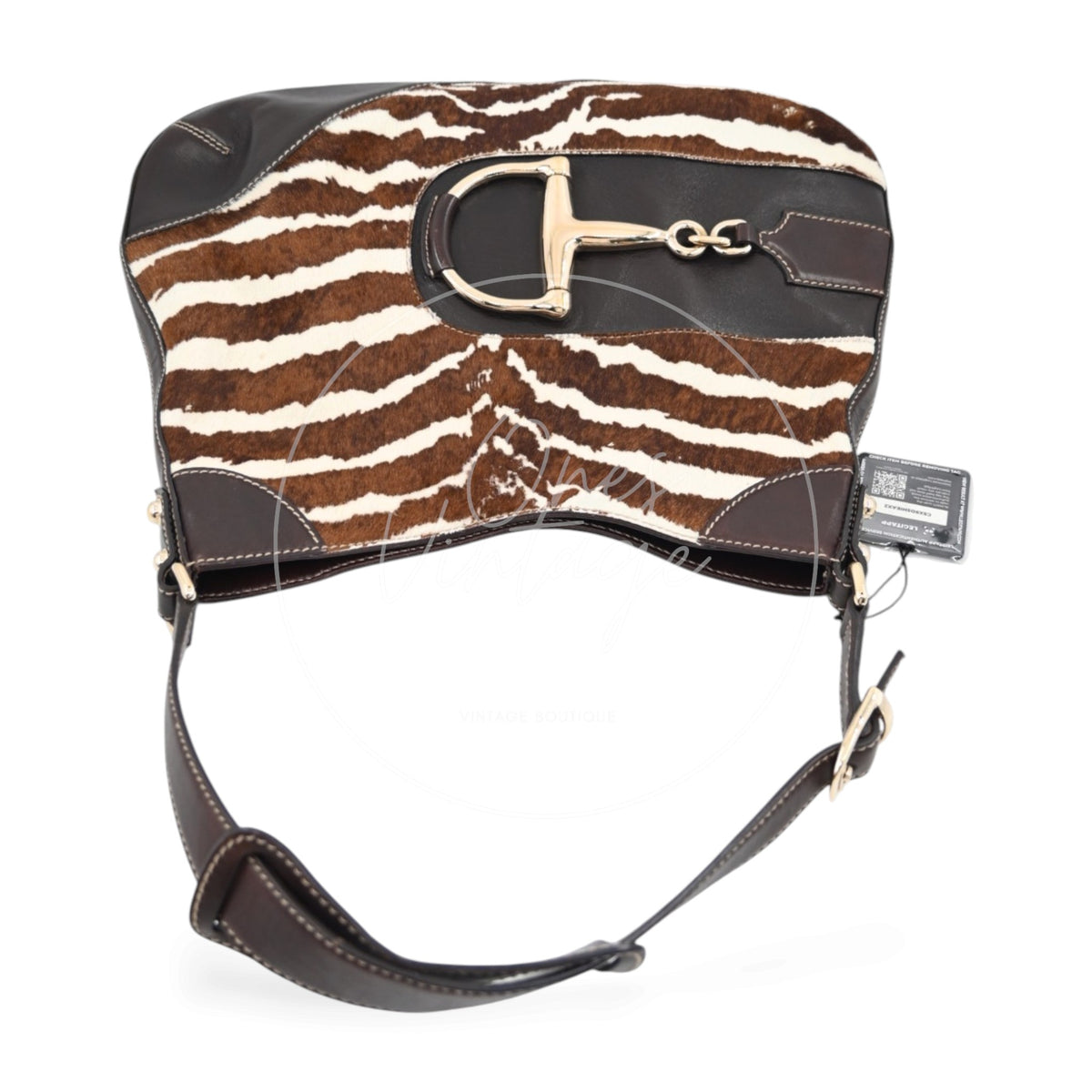 Gucci Zebra Print Pony Hair Hasler Horsebit Hobo Bag GHW Brown