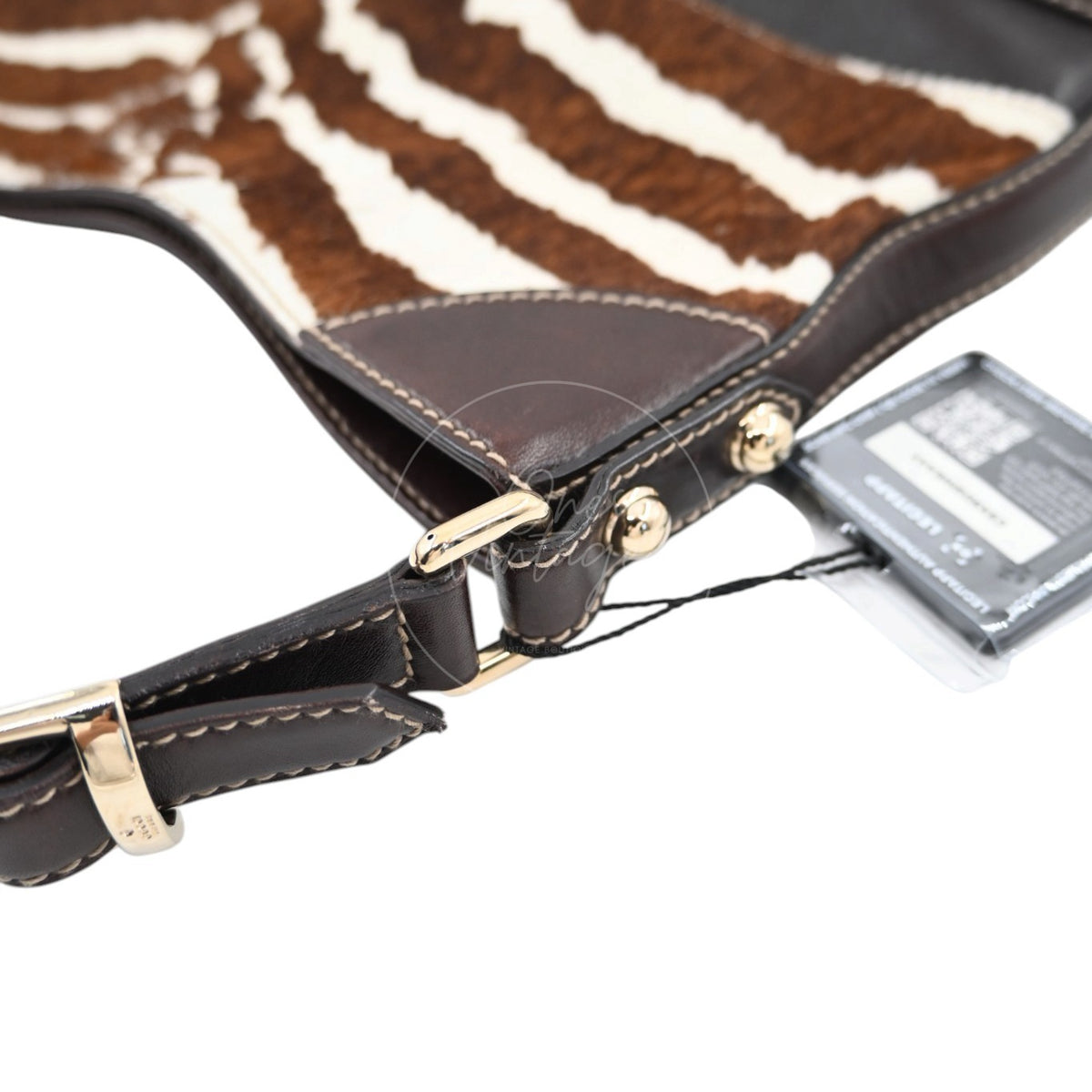 Gucci Zebra Print Pony Hair Hasler Horsebit Hobo Bag GHW Brown