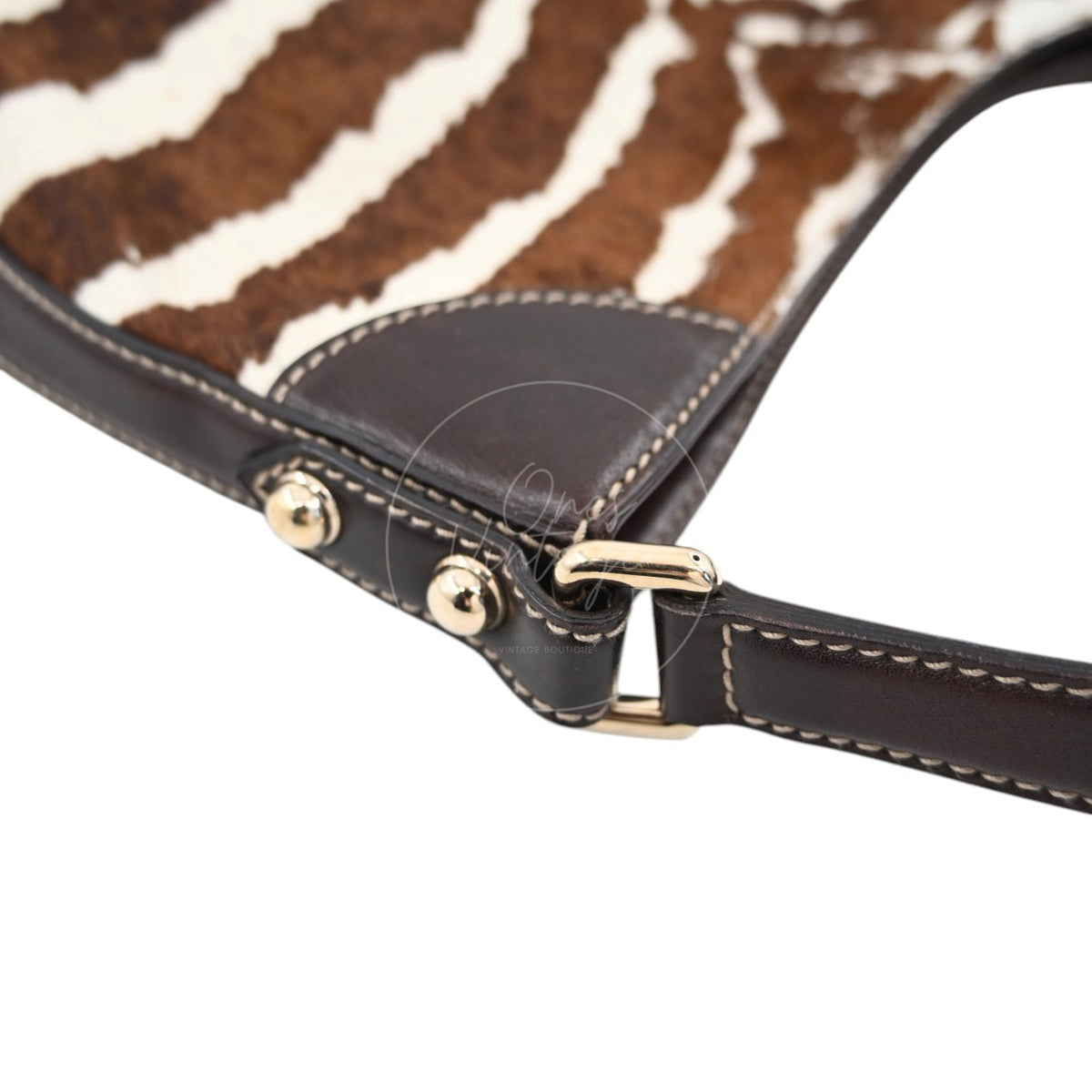 Gucci Zebra Print Pony Hair Hasler Horsebit Hobo Bag GHW Brown