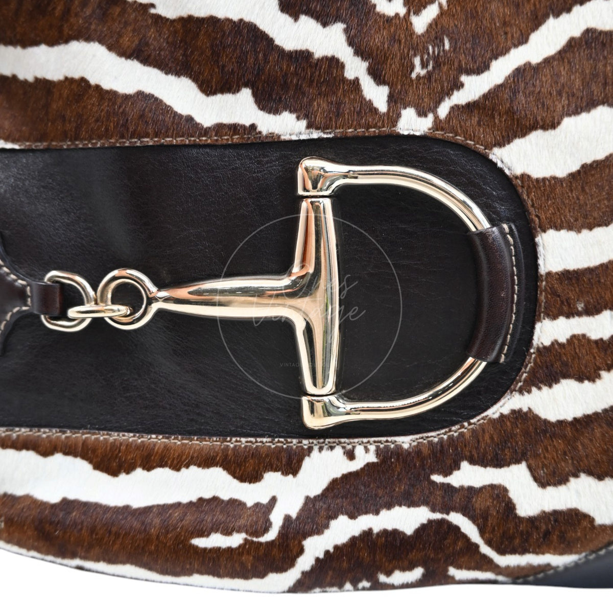 Gucci Zebra Print Pony Hair Hasler Horsebit Hobo Bag GHW Brown