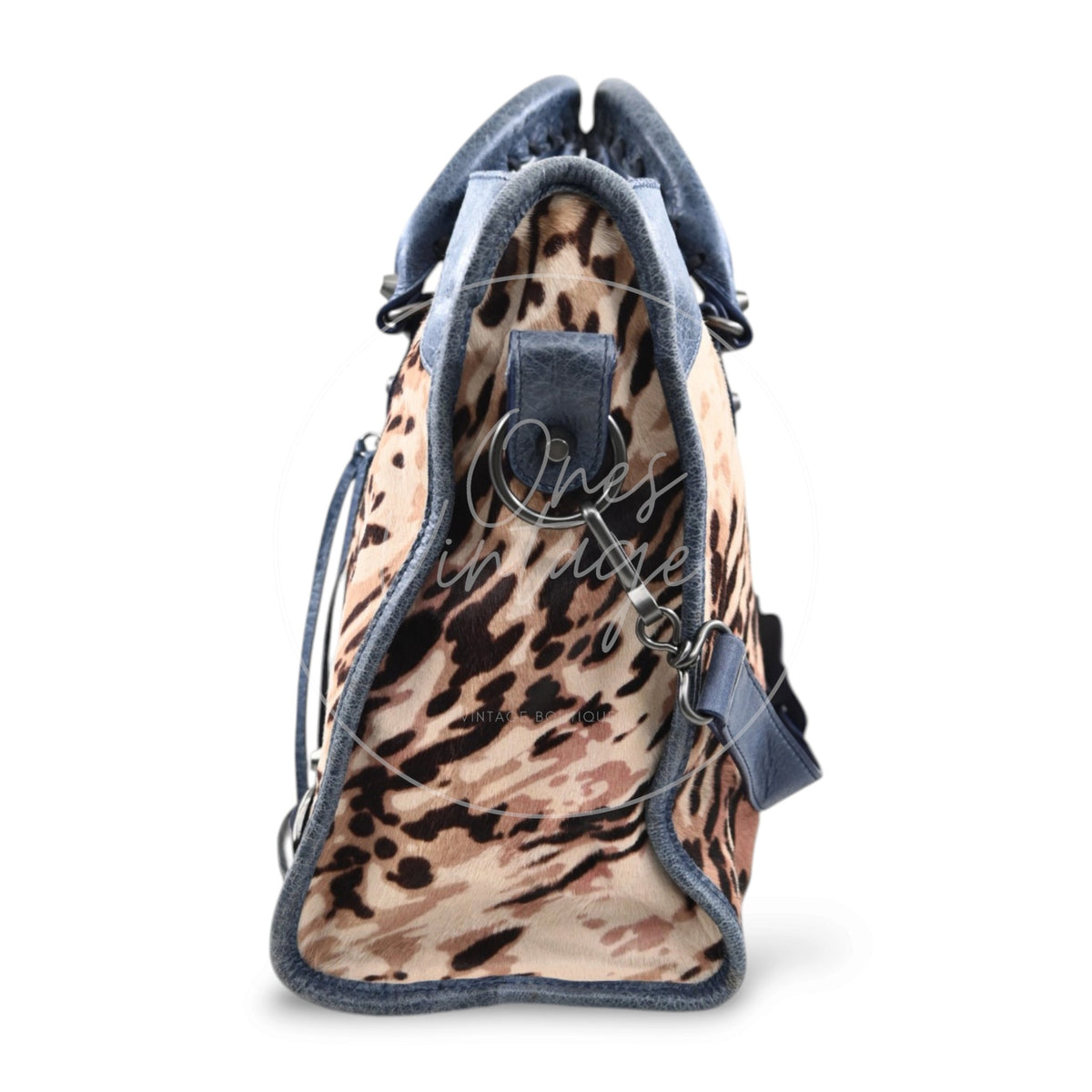 Balenciaga Pony Hair Agneau Leopard Printed 38cm City PHW Bleu Roi