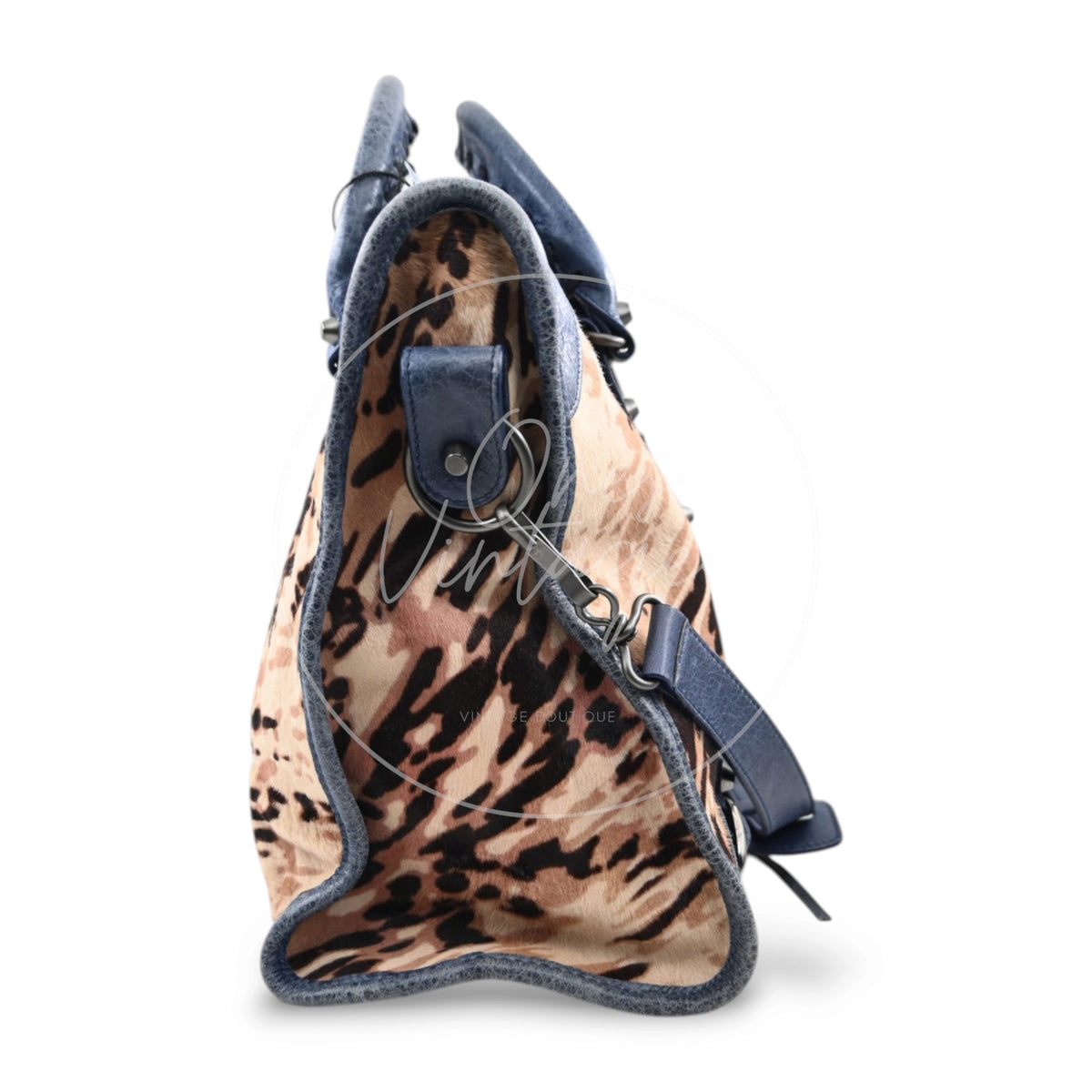 Balenciaga Pony Hair Agneau Leopard Printed 38cm City PHW Bleu Roi