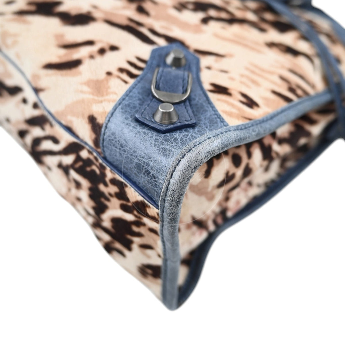 Balenciaga Pony Hair Agneau Leopard Printed 38cm City PHW Bleu Roi