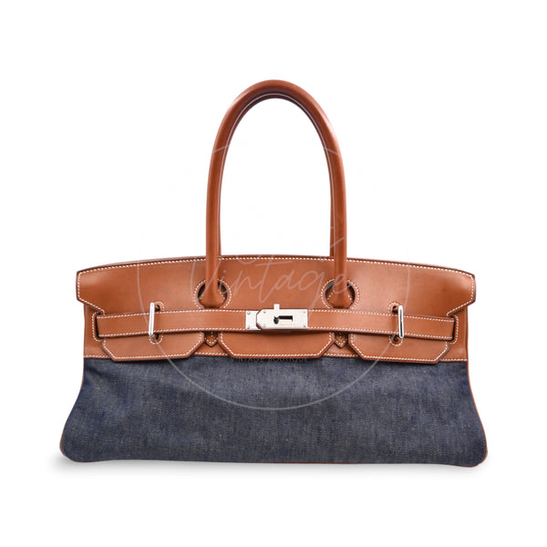 Hermes Birkin Shoulder Denim x Barenia PHW Denim Blue & Brown Square I